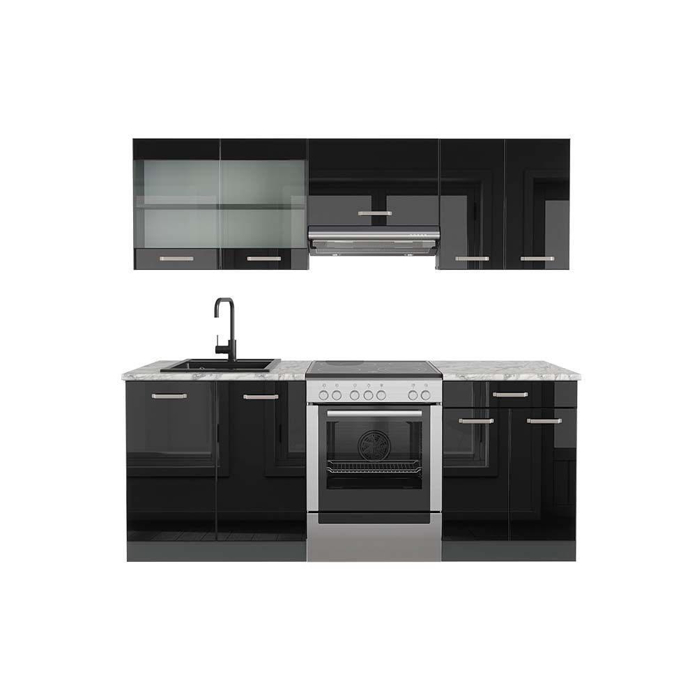 Vicco Küchenzeile R-Line, Schwarz Hochglanz/Anthrazit, 200 günstig online kaufen
