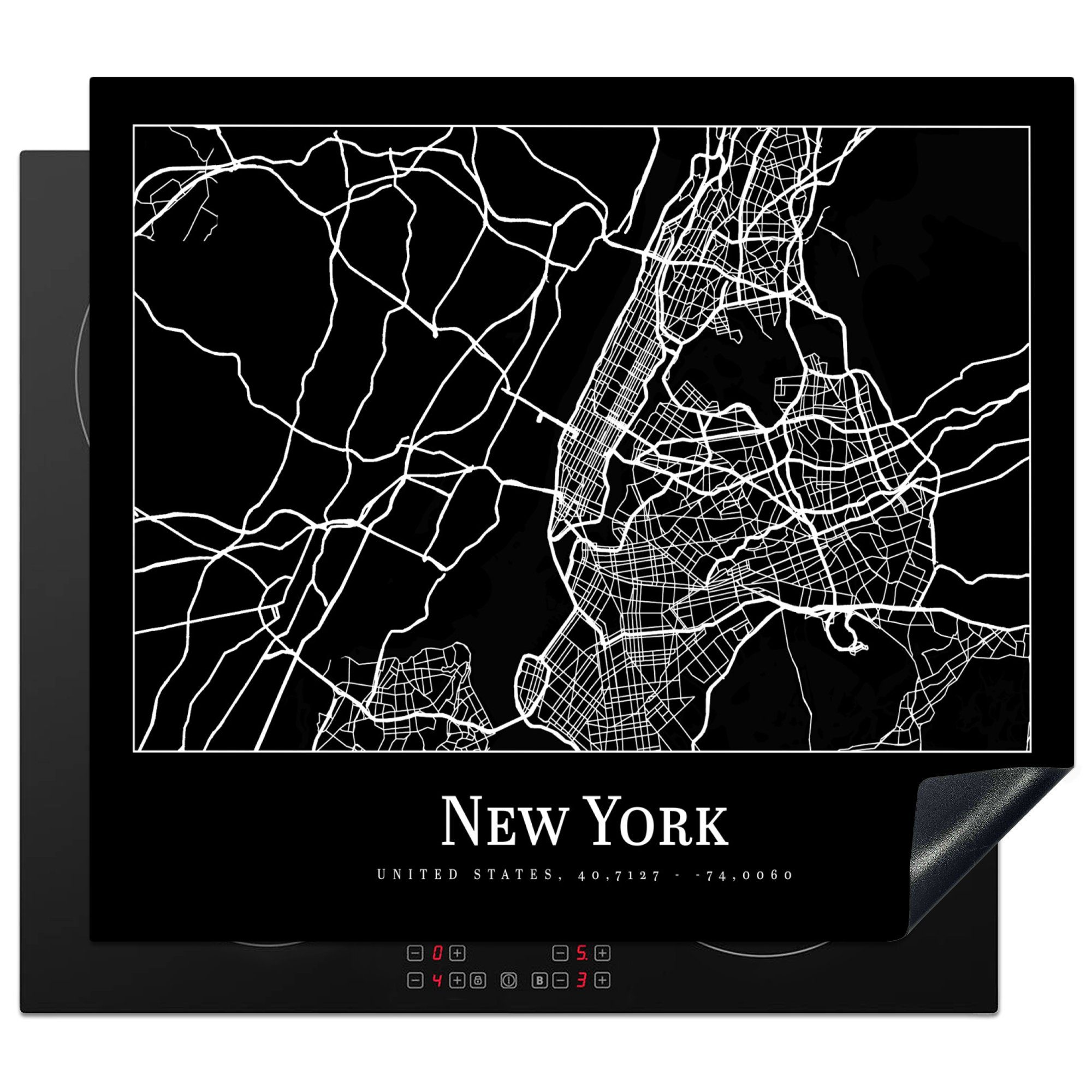 MuchoWow Herdblende-/Abdeckplatte Karte - New York - Stadtplan - Karte, Vinyl, (1 tlg), 57x51 cm, Induktionsschutz, Induktionskochfeld, Ceranfeldabdeckung