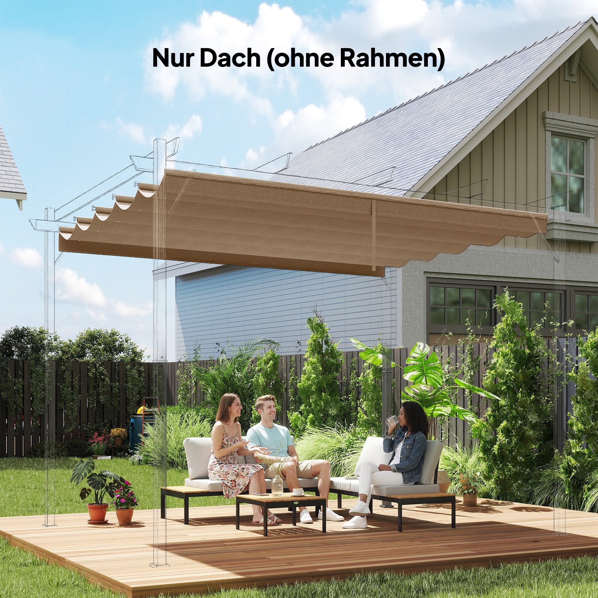 Outsunny Pavillon-Ersatzdach mit Regenabflusslöchern, 180 g/m², 255 x 255 cm (einziehbar Welle Überdachung, Schattenabdeckung), für Garten, Terrasse, 250 x 255 cm Braun