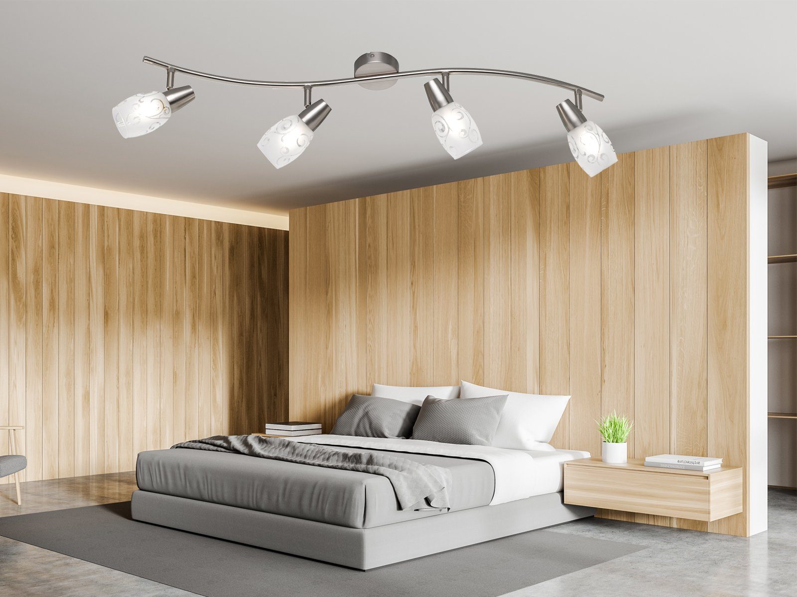 Reality Leuchten LED Deckenstrahler, Dimmfunktion, LED wechselbar, Warmweiß, innen, mehrflammig-e Deckenleuchte 4 Glas Lampenschirm-e, Breite 79cm