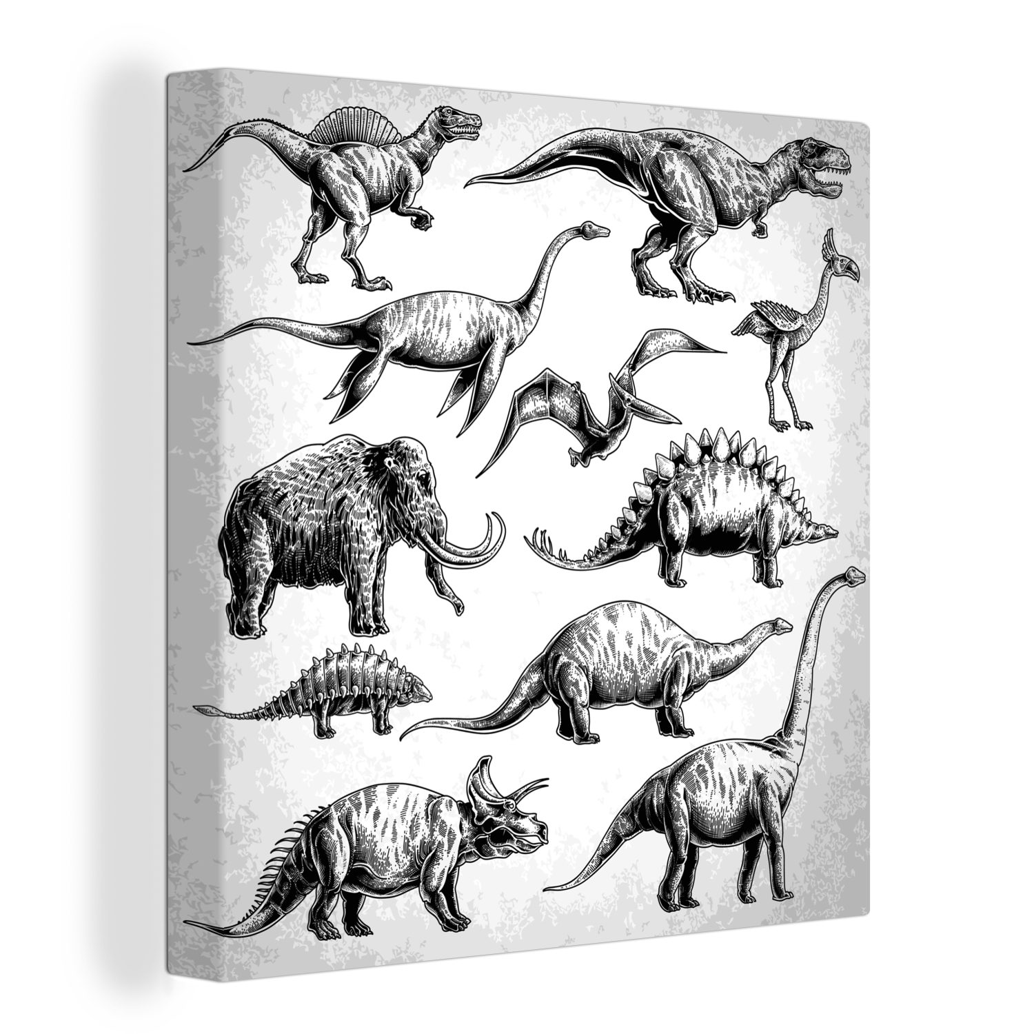 OneMillionCanvasses® Leinwandbild Dinosaurier - Vintage - Zeichnung - Kinder - Kinder - Kind, (1 St), Leinwand Bilder für Wohnzimmer Schlafzimmer | Leinwandbilder