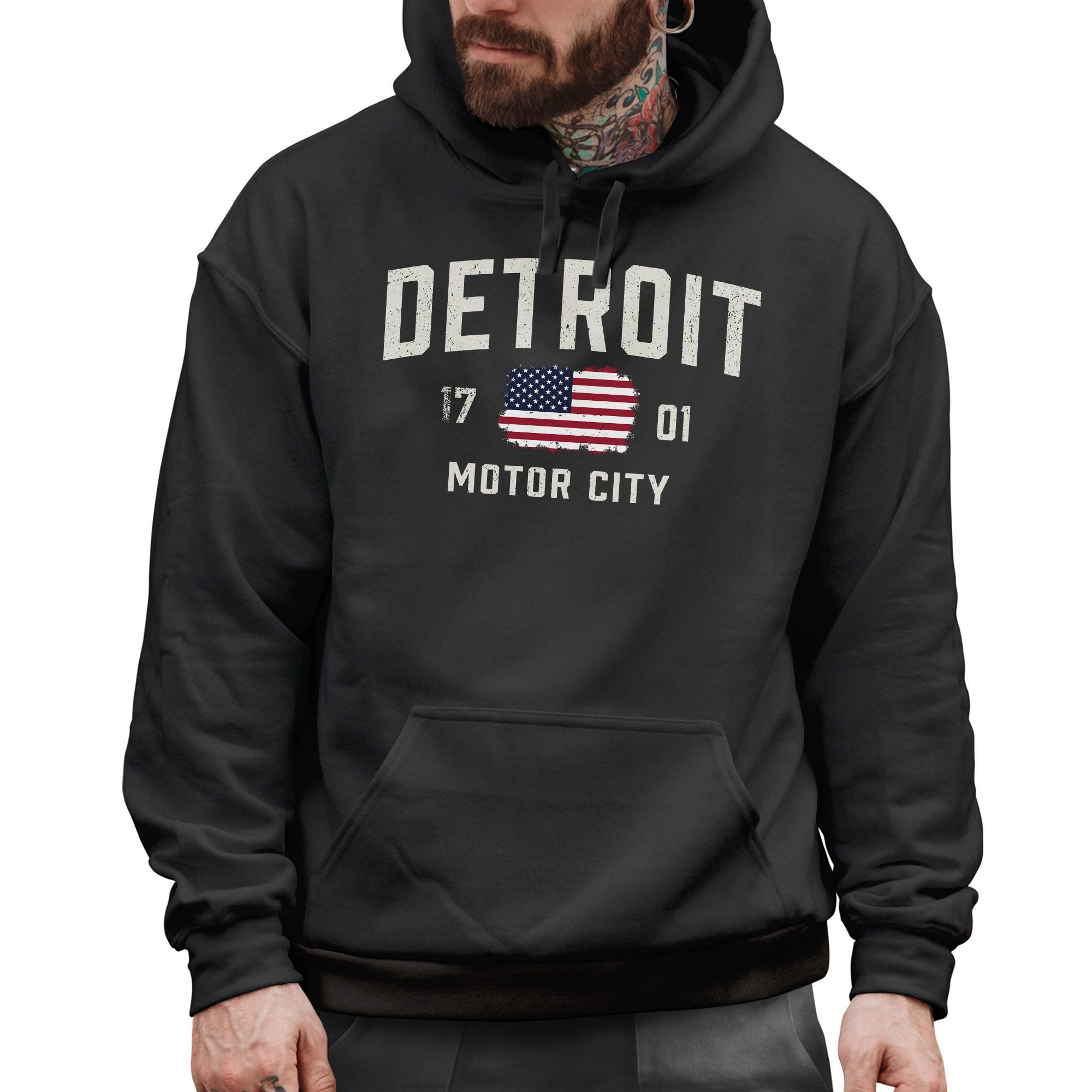 Neverless Hoodie Hoodie Herren Detroit USA Print Aufdruck Amerika Stars and günstig online kaufen