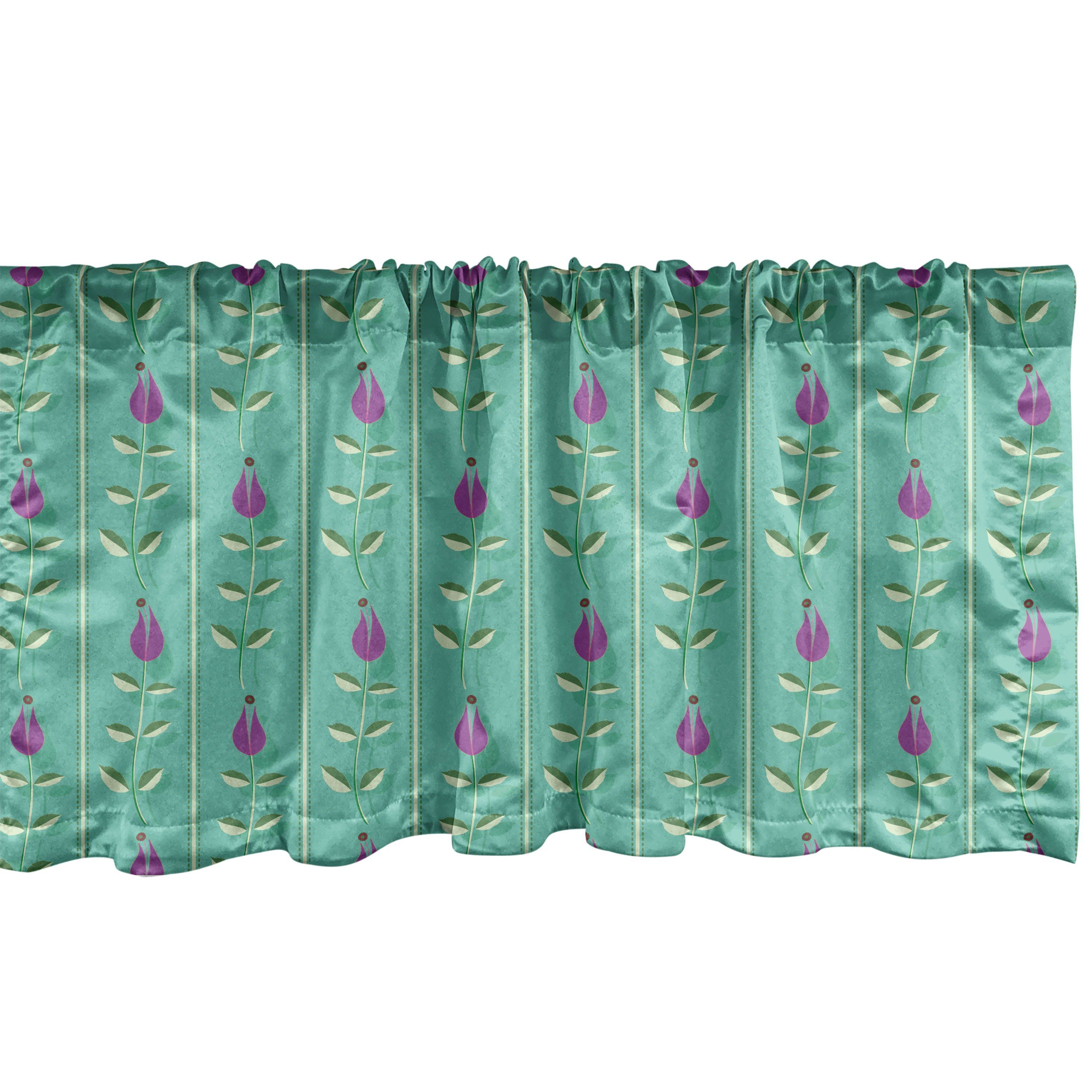 Scheibengardine Vorhang Volant für Küche Schlafzimmer Dekor mit Stangentasche, Abakuhaus, Microfaser, Blumen Oriental Art-Blumen-Blätter