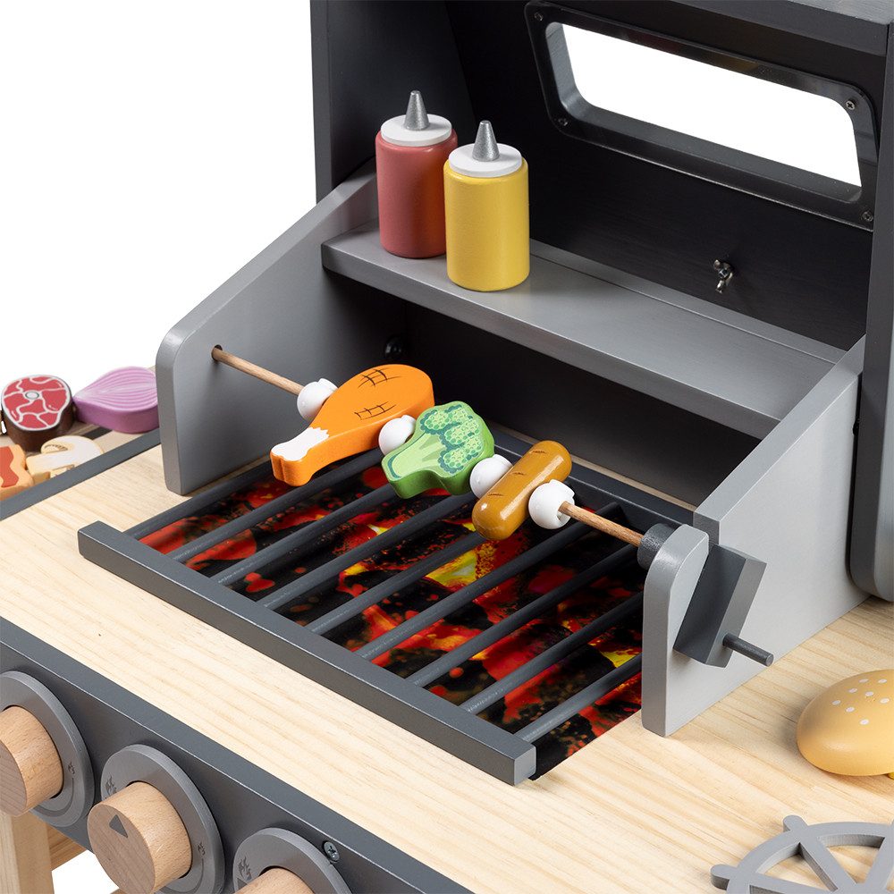 howa Kinder-Grill Maxi, Kinder BBQ Grill aus Holz mit 25 tlg. Zubehör