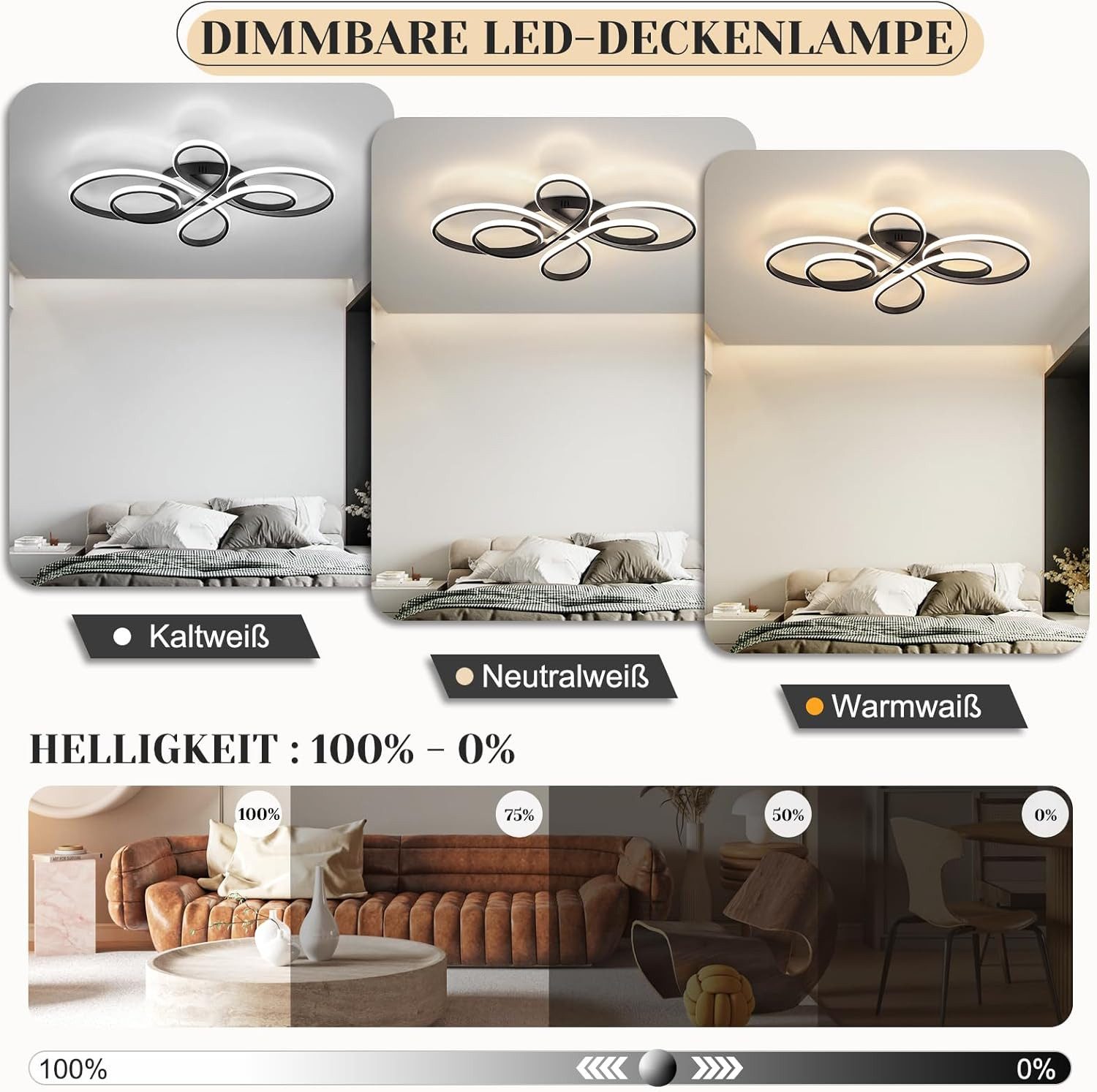 Nettlife LED Deckenleuchte Wohnzimmer Schwarz Dimmbar Modern 66/80/100CM De günstig online kaufen