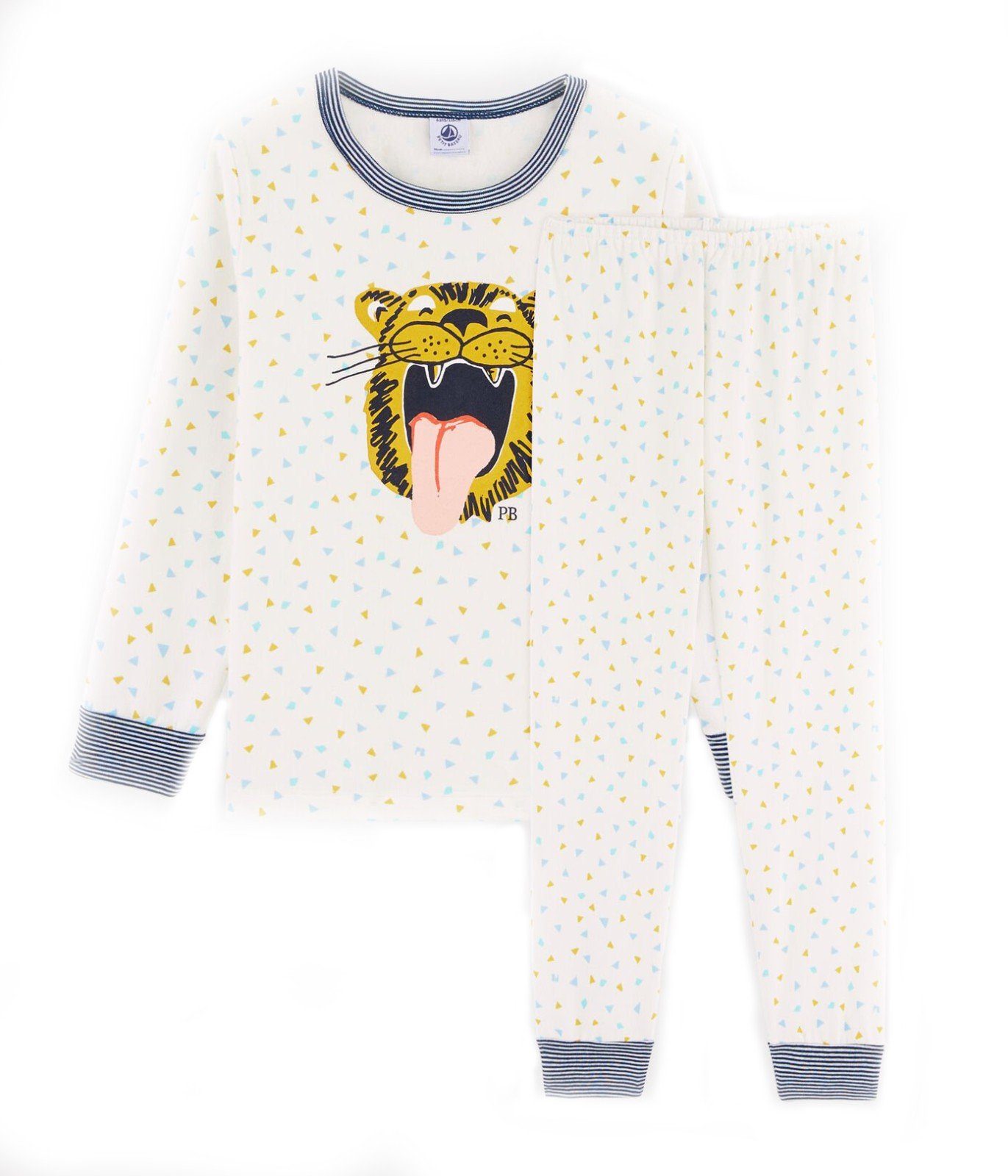 Petit Bateau Schlafanzug Petit Bateau Pyjama Schlafanzug Tiger creme Milleraies blau