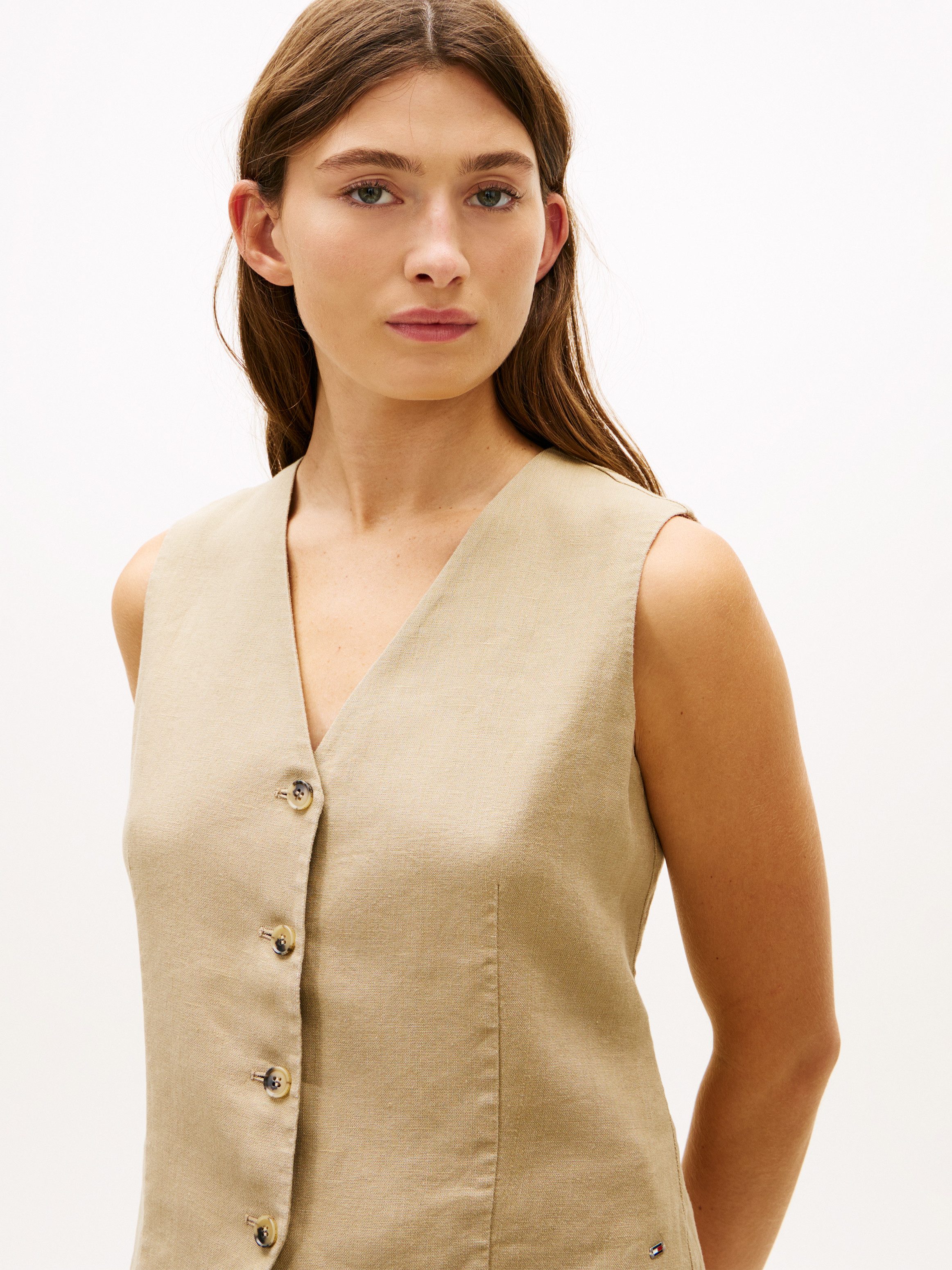 Tommy Hilfiger Anzugweste NEW ESS LINEN VEST mit Logo-Stickerei