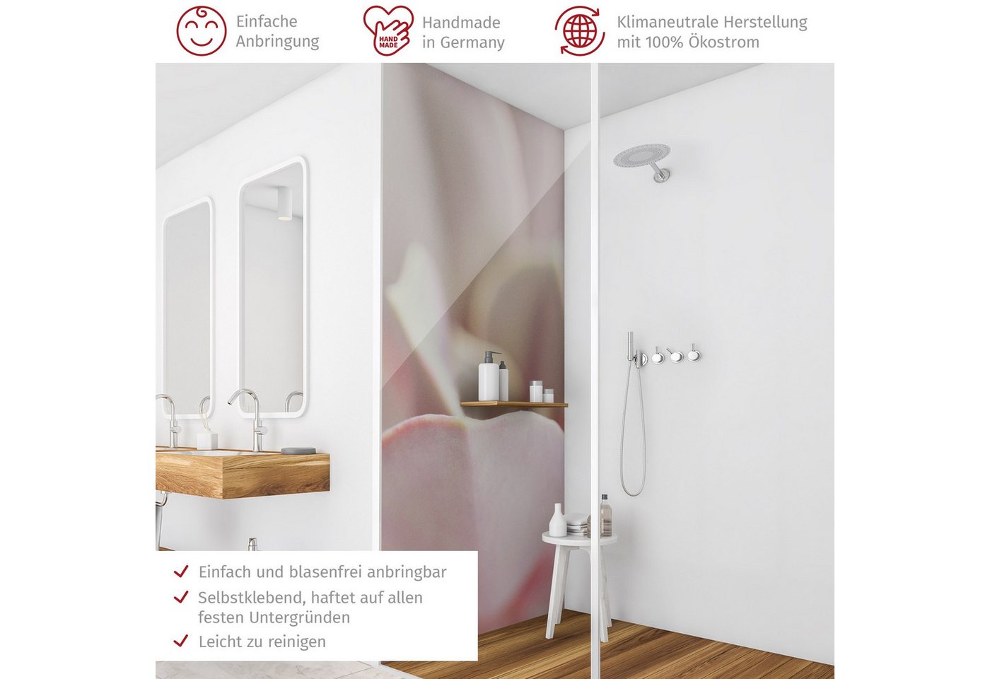Thumbnail - Bilderdepot24 Badrückwand Fotografie rosa Duschrückwand ohne Bohren Dusche, (1-tlg., Hart-Folie Premium matt 0,61 mm), f...