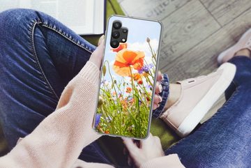 MuchoWow Handyhülle Blumen - Mohn - Frühling - Natur - Rot - Blau, Handyhülle Samsung Galaxy A32 5G, Smartphone-Bumper, Print, Handy