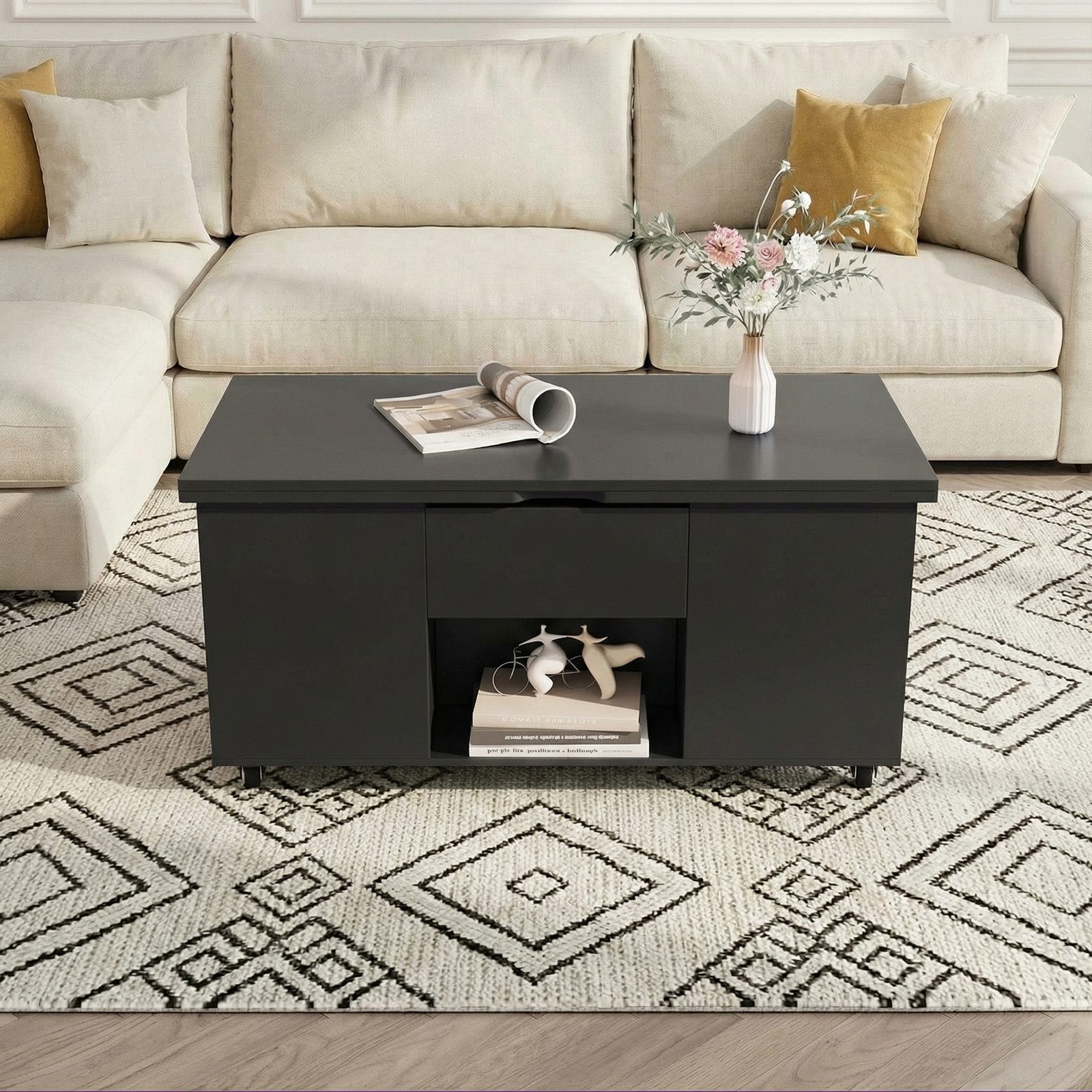 VOWNER Couchtisch mit klappbarer Tischplatte – 4-in-1 Multifunktions Wohnzimmertisch (1-St), höhenverstellbar für verschiedene Anwendungen – Bild 4 von 5