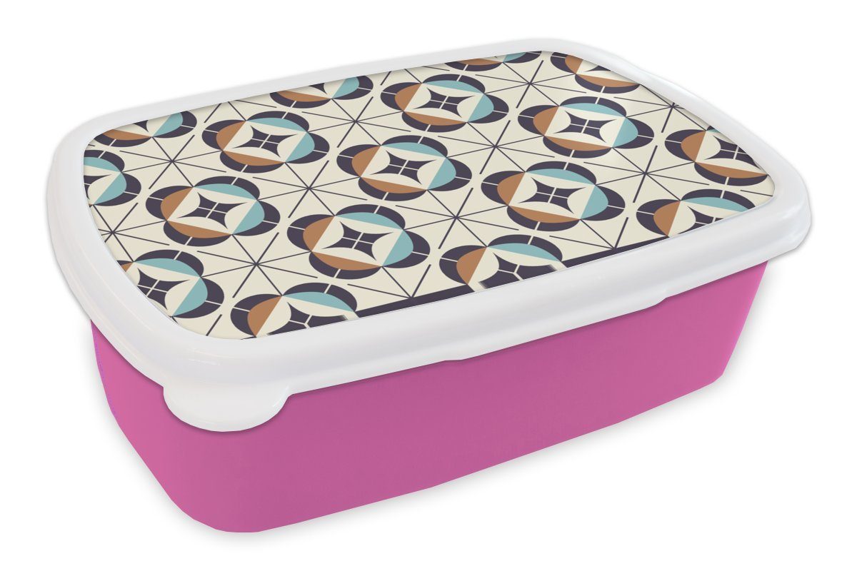 Mädchen, rosa Design Kunststoff, (2-tlg), Kinder, für Lunchbox Snackbox, Kunststoff Retro Brotdose Erwachsene, - MuchoWow Brotbox - Geometrie,