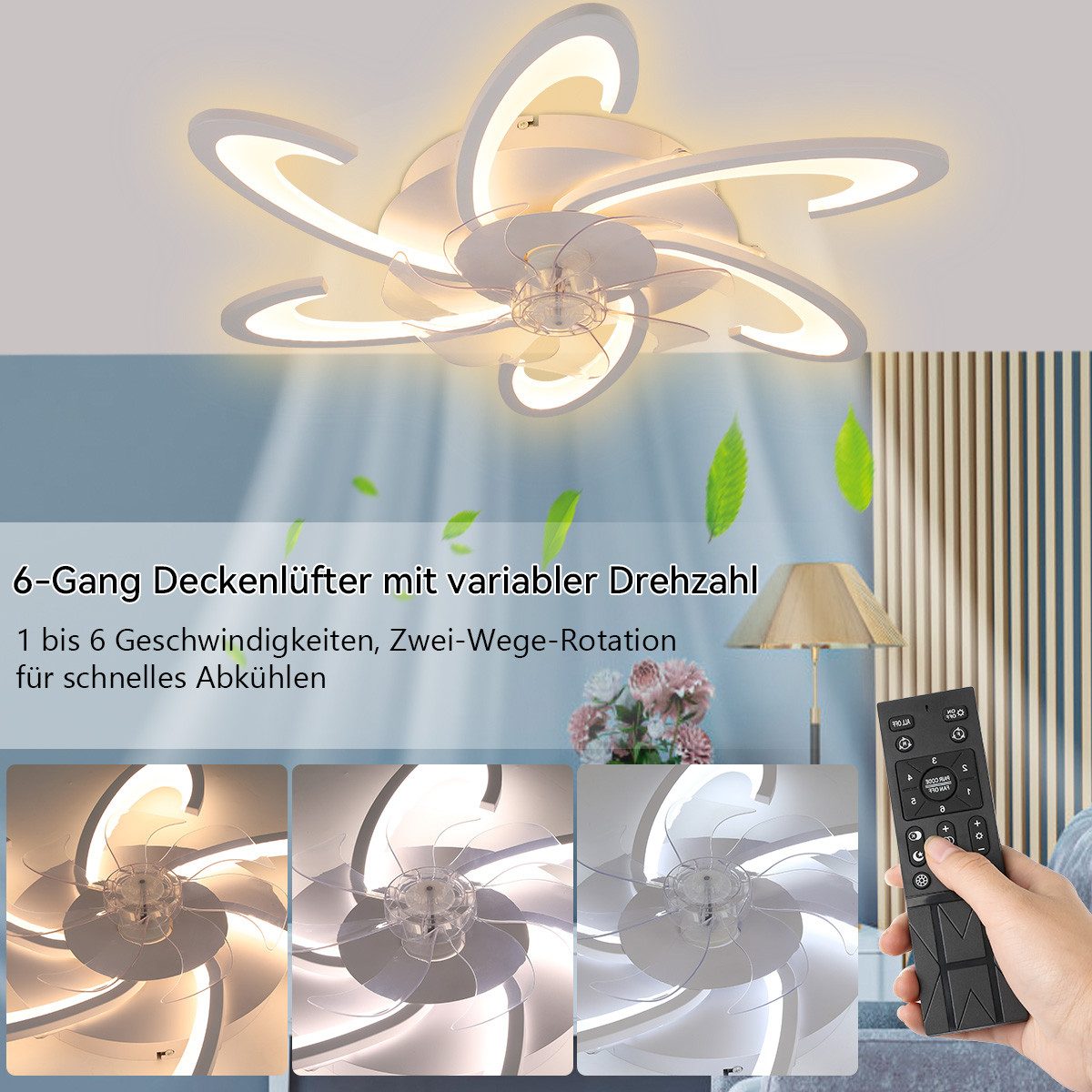 oyajia Deckenventilator 85W Deckenleuchte Dimmbar, Leise günstig online kaufen