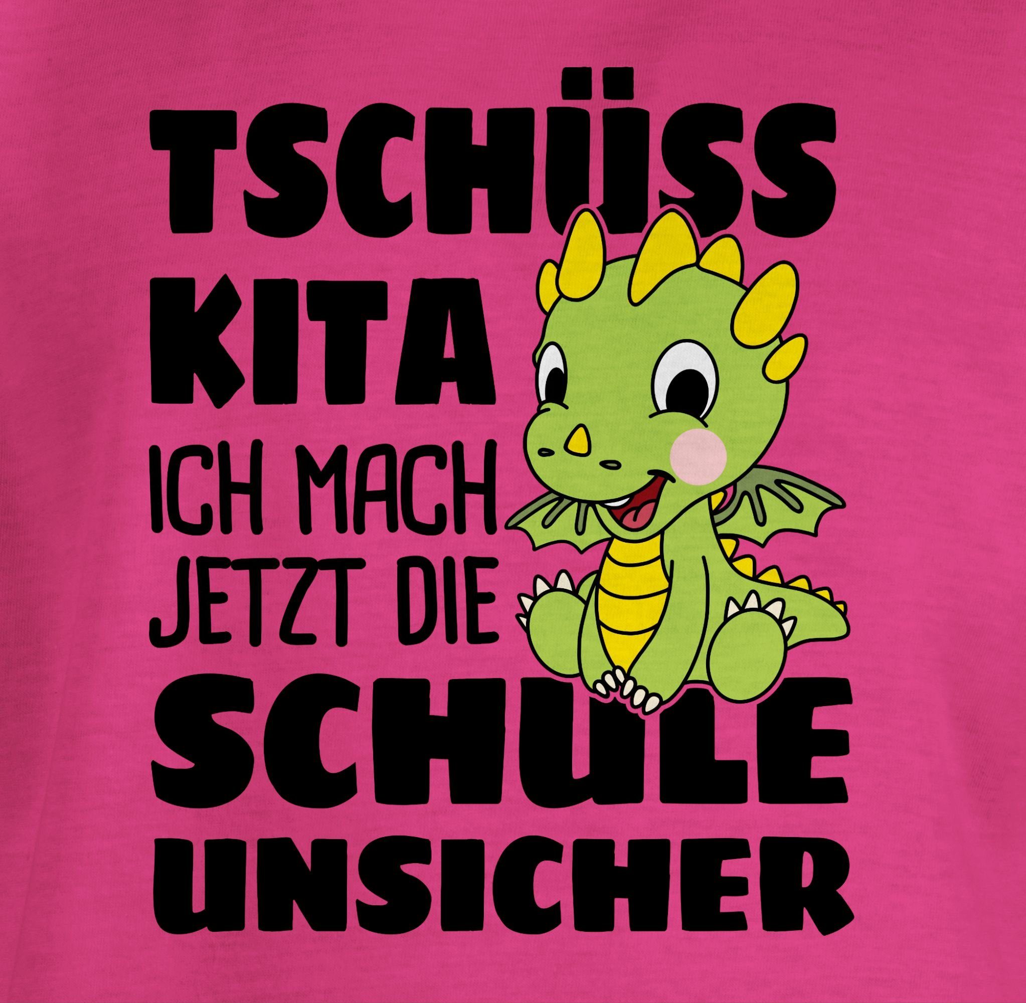 Shirtracer T-Shirt Tschüss Kita ich mach jetzt die Schule unsicher! Mit grünem Drachen Einschulung Mädchen