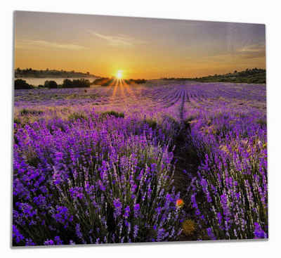 Wallario Herd-Abdeckplatte Sonnenuntergang über dem Lavendel, ESG-Sicherheitsglas, (Glasplatte, 1 tlg., inkl. 5mm Noppen), verschiedene Größen