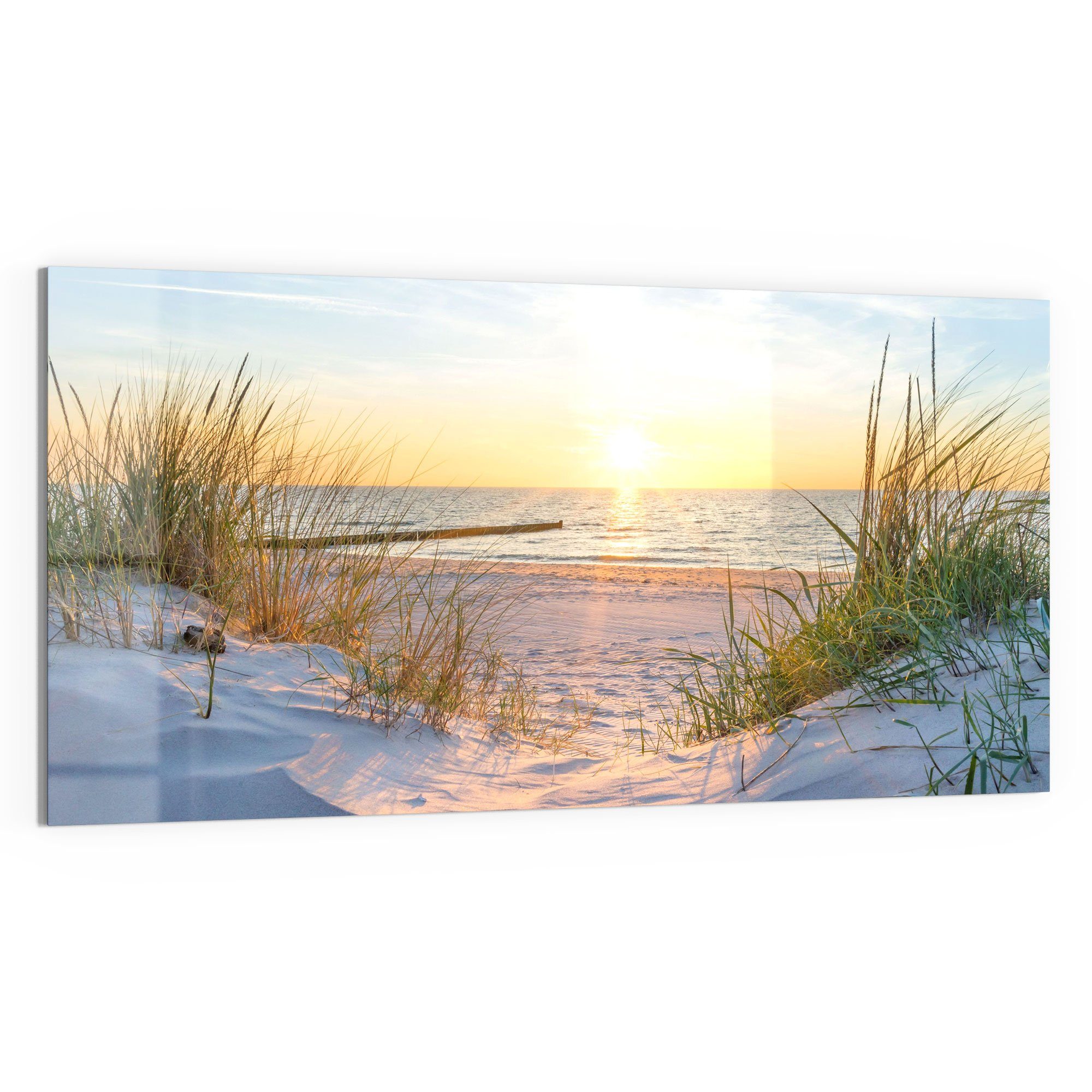 DEQORI Glasbild 'Abendsonne an der Ostsee', 'Abendsonne an der Ostsee', Glas Wandbild Bild schwebend modern