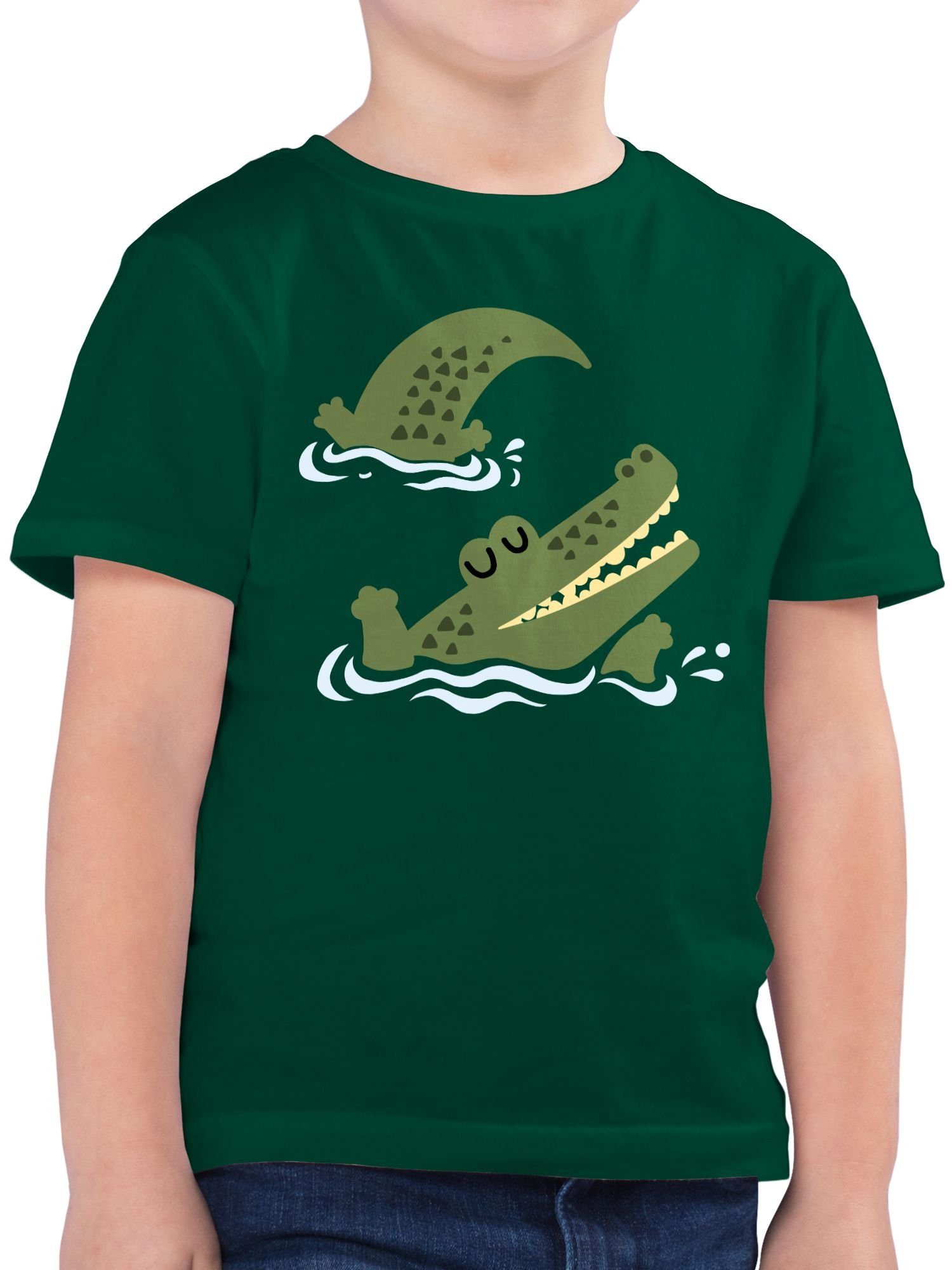 Shirtracer T-Shirt Glückliches Krokodil Tiermotiv Animal Print 1 Tannengrün