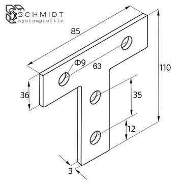 SCHMIDT systemprofile Profil Verbinderplatte T 110x85x36mm Nut 8 Stahl verzinkt
