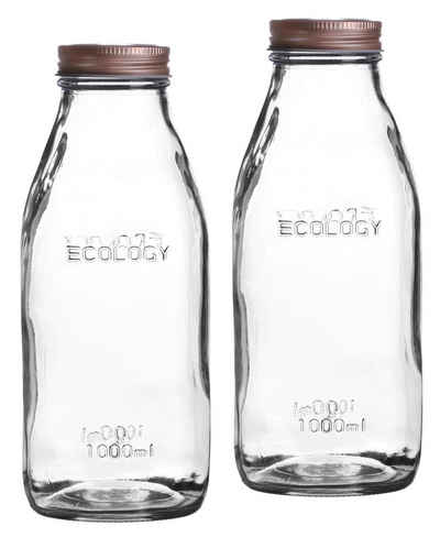 Emilja Trinkflasche Milchflasche Glasflasche Ecology - 1L - 2er Set, Inhalt 1L