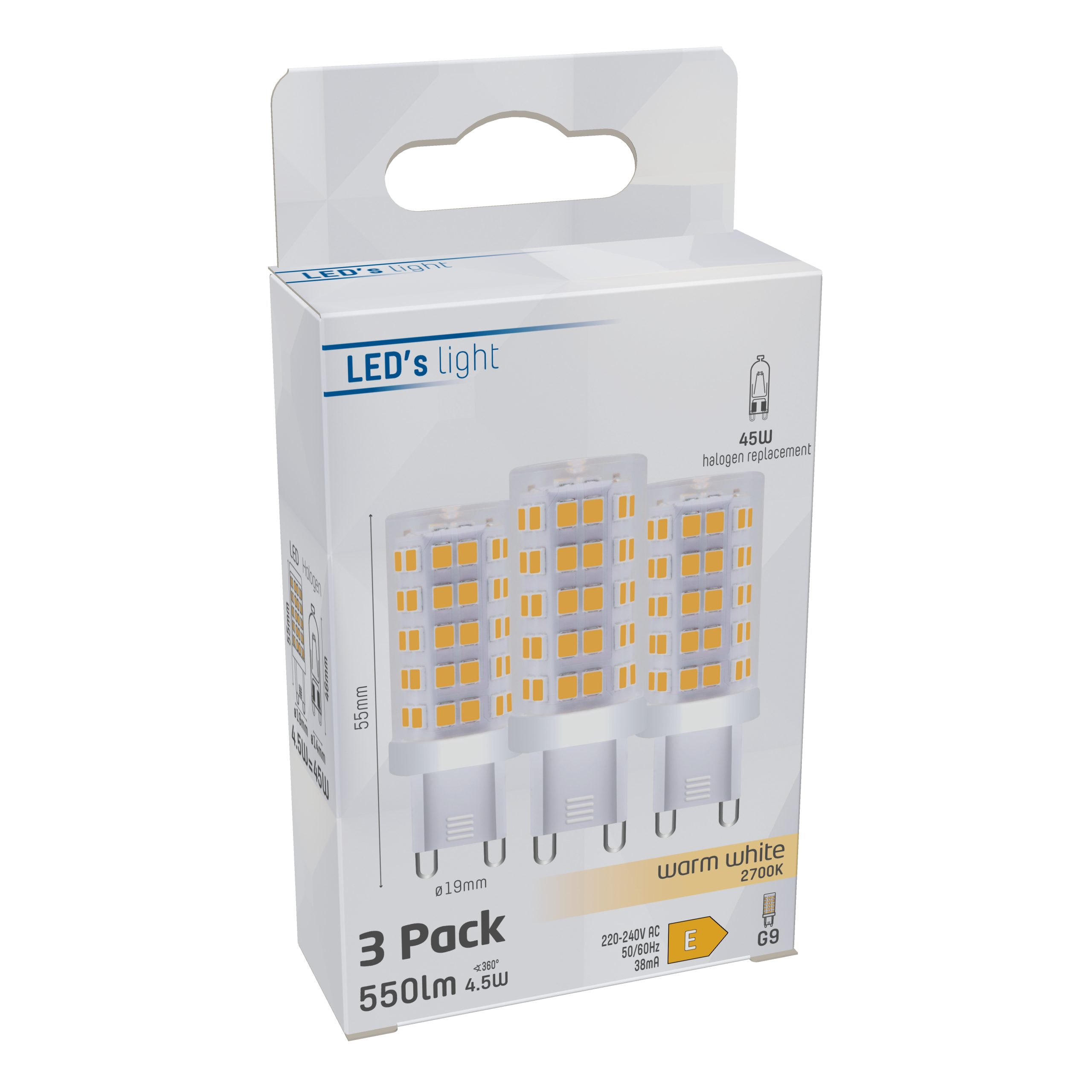 warmweiß light LED LED-Leuchtmittel Klar 3-Pack Kapsel, G9, G9 LED's 4.5W 0620136