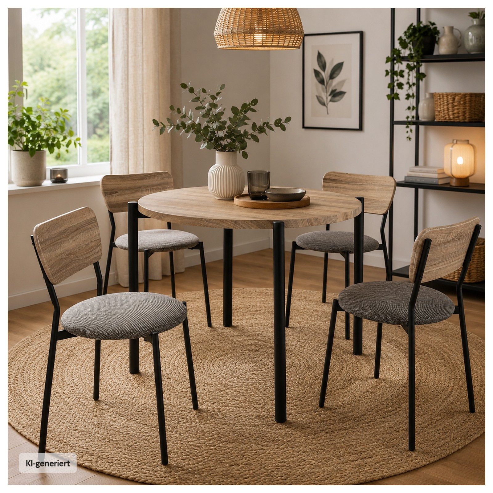 HTI-Living Essgruppe Tischgruppe Egbert 5-teilig Sonoma, (Set, 5-tlg., 1 Tisch, 4 Stühle), Runder Esstisch Ø 90 cm mit 4 Polsterstühlen