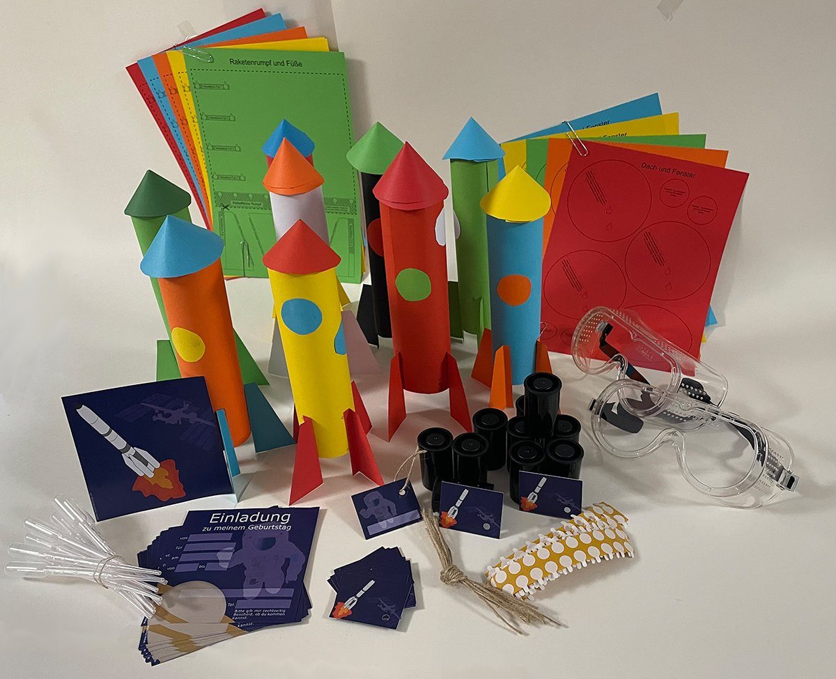 myExperimentSet Einladungskarten für Weltraum-Geburtstagsparty mit Raketenstart, Einladen, basteln, experimentieren