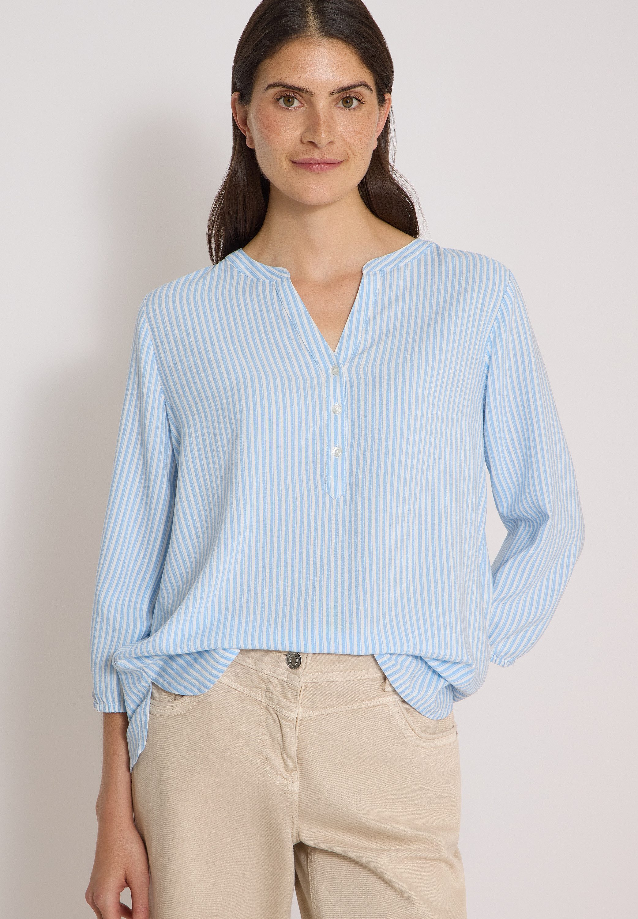 CECIL Shirtbluse mit geschlitztem Rundhalsausschnitt