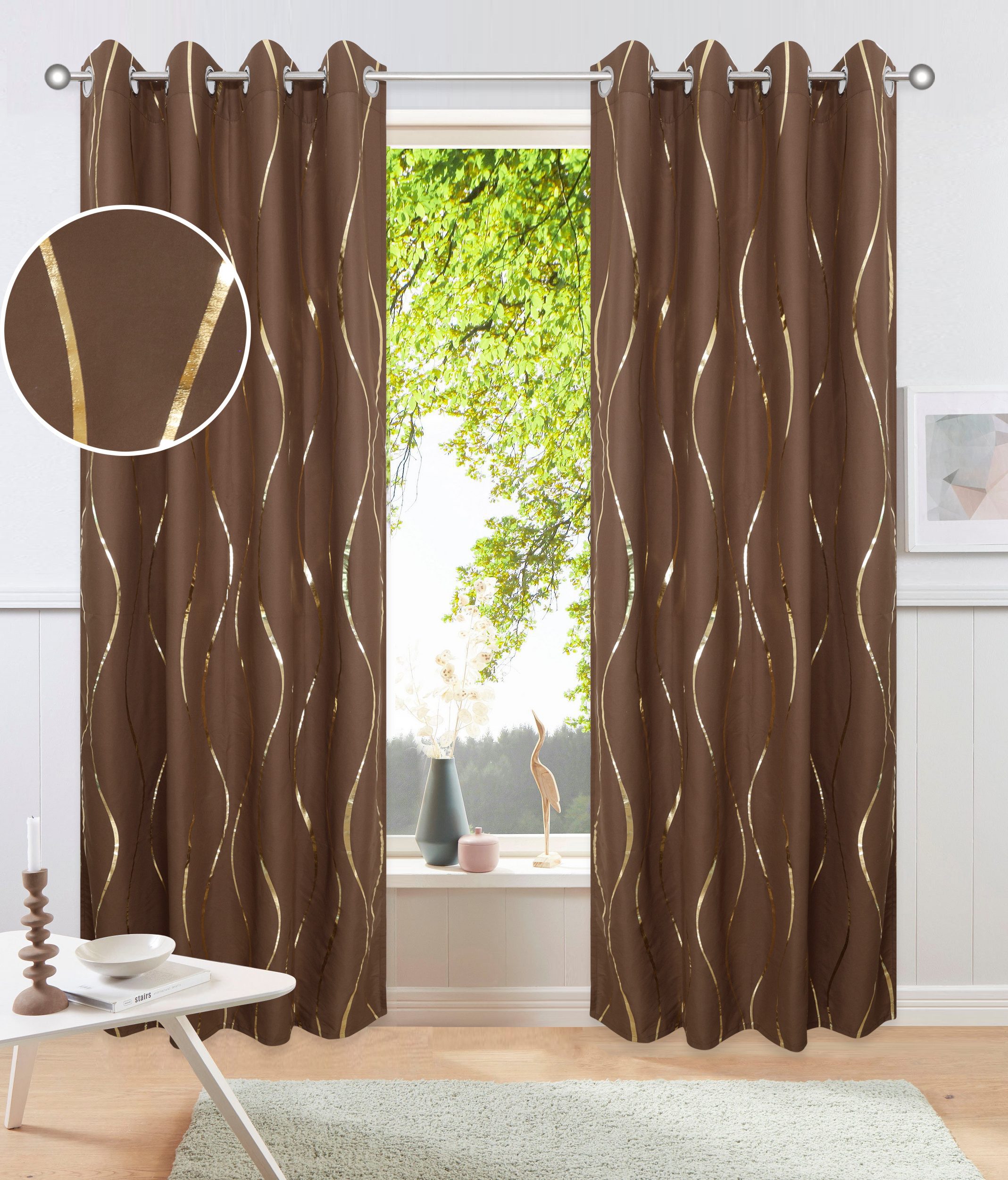 OTTO home Gardine Quinnton (2 St), Ösen, blickdicht, Polyester, Blickdicht, 2er-Set, Ösen- Aufhängung, Metallic-Akzente