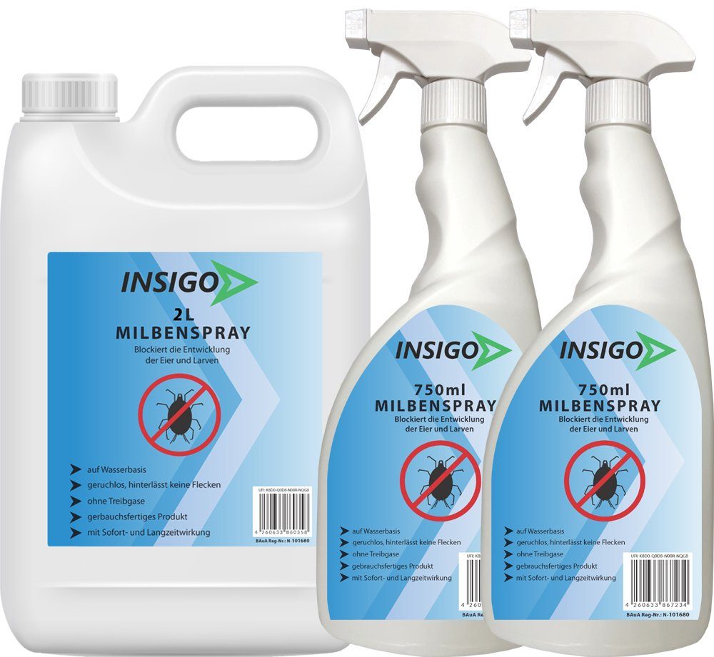 INSIGO Insektenspray Anti Milben-Spray Milben-Mittel Ungezieferspray, 3.5 l, auf Wasserbasis, geruchsarm, brennt / ätzt nicht, mit Langzeitwirkung