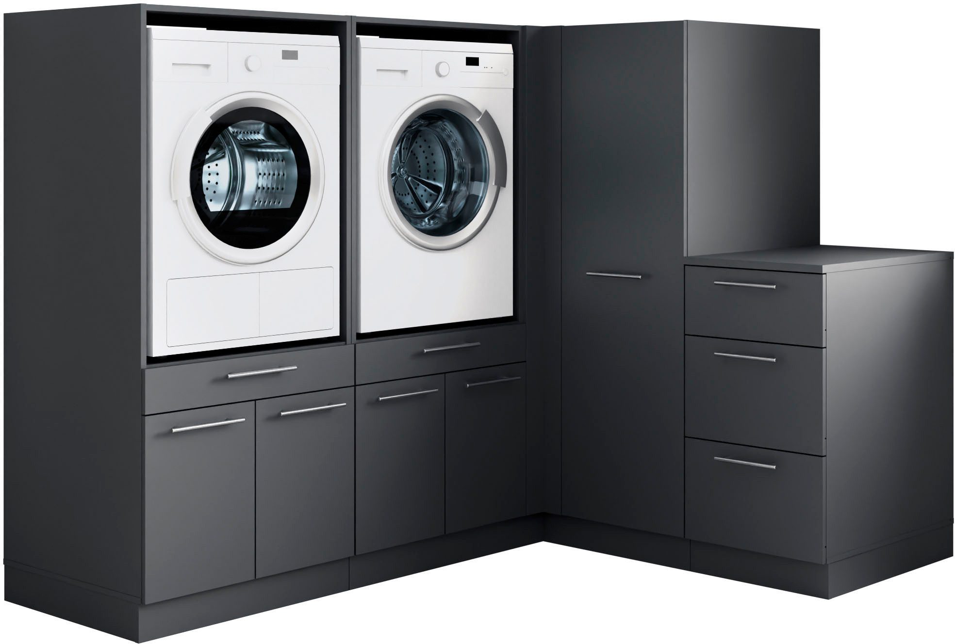 Laundreezy Mehrzweckschrank-Set Laundreezy, 4-tlg. Mehrzweckschrank-Set B/H/T 203/162/68 cm, (4-St), Breite 203 cm, Soft-Close-Funktion, höhenverstellbare Füße