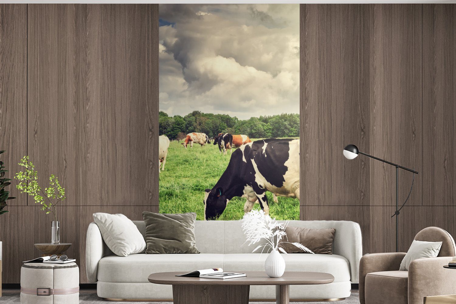 Fototapete - Vliestapete St), Weide für Küche, bedruckt, Fototapete Landschaft, (2 Matt, Kühe Tiere - MuchoWow Natur - - Wohnzimmer Schlafzimmer