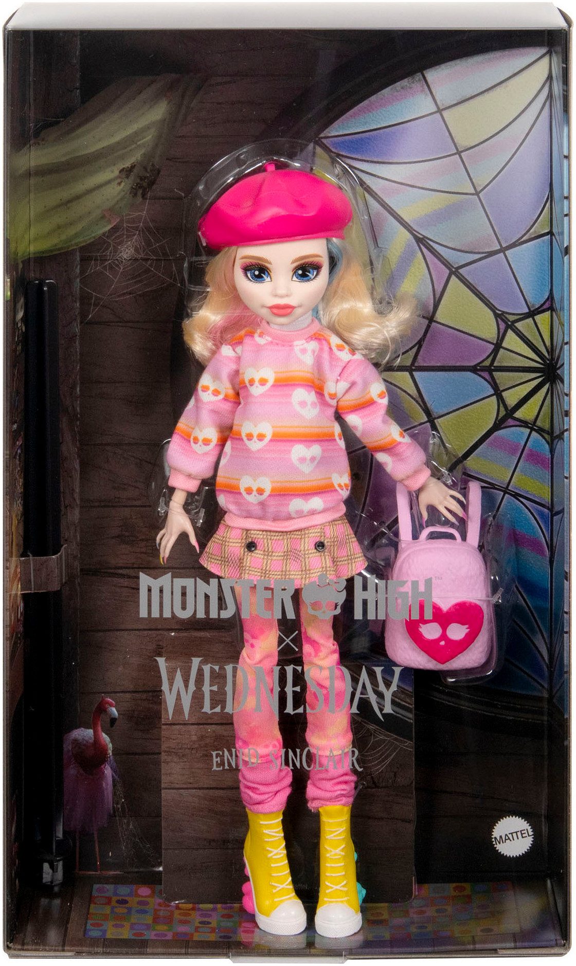 Monster High™ Wednesday Dress-Up Doll, Enid Sinclair in pink with accessories