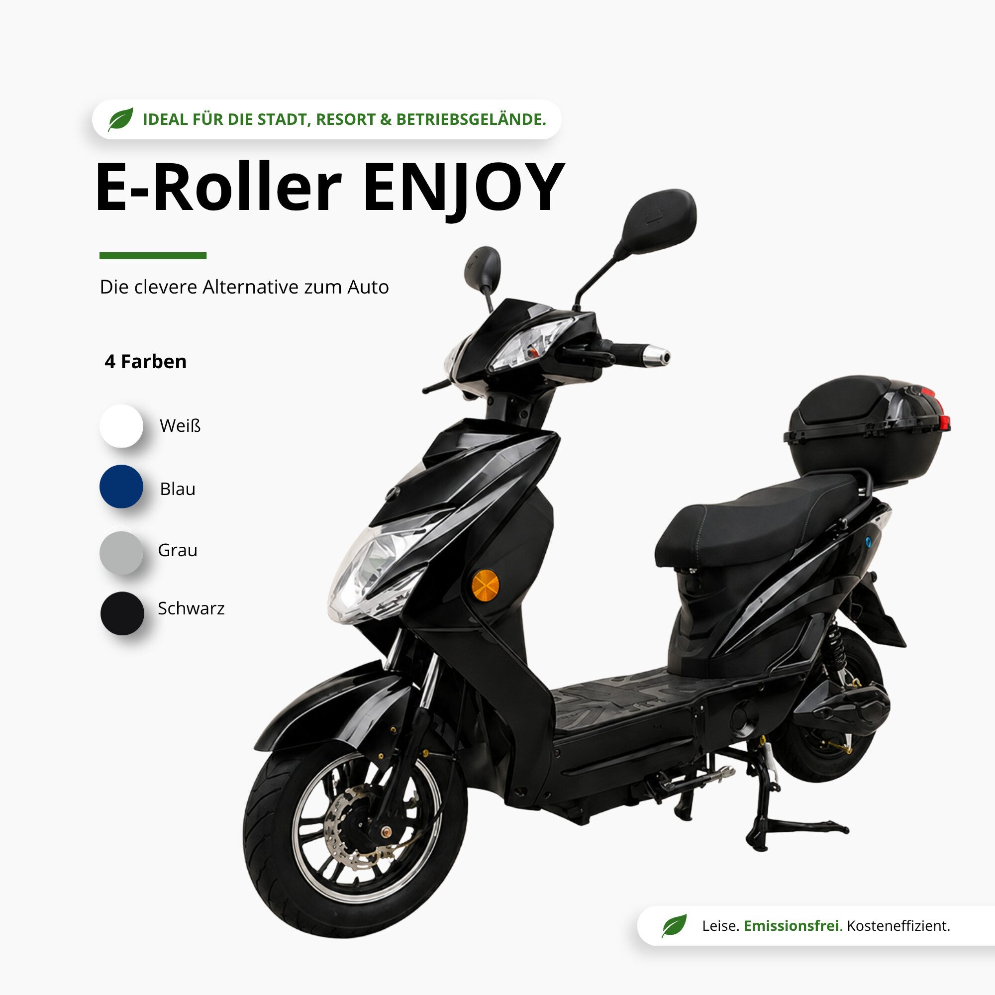 Urban Hopper E-Motorroller Elektro-Roller mit Straßenzulassung in Grau Urban Hopper Enjoy, 1000 W, 45 km/h, Reichweite ca. 75 km mit LED, Scheibenbremsen Inklusive Top-Case