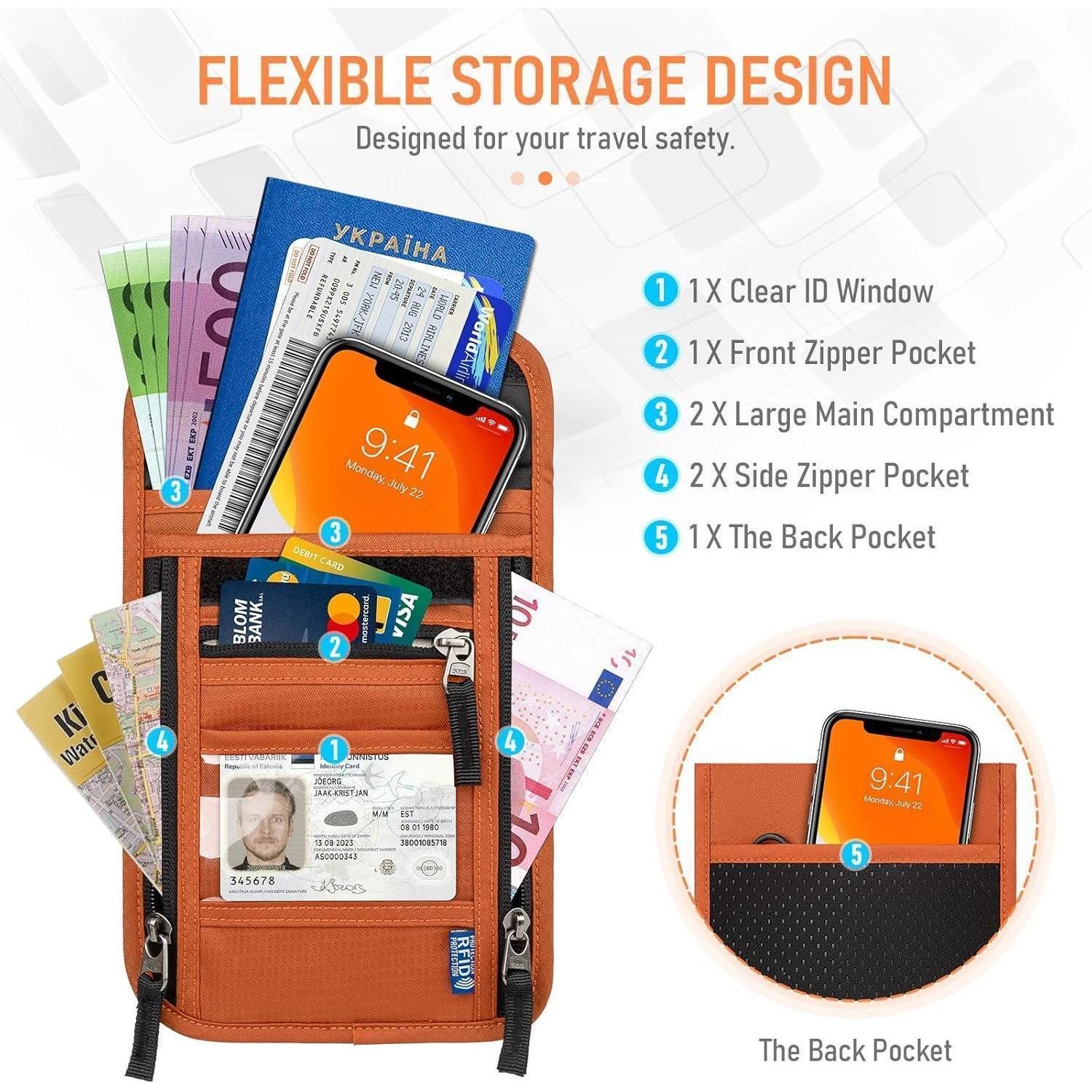 LuxusKollektion Brustbeutel Brustbeutel RFID Schutz Mehrere Taschen Reisegeldbeutel Brusttasche