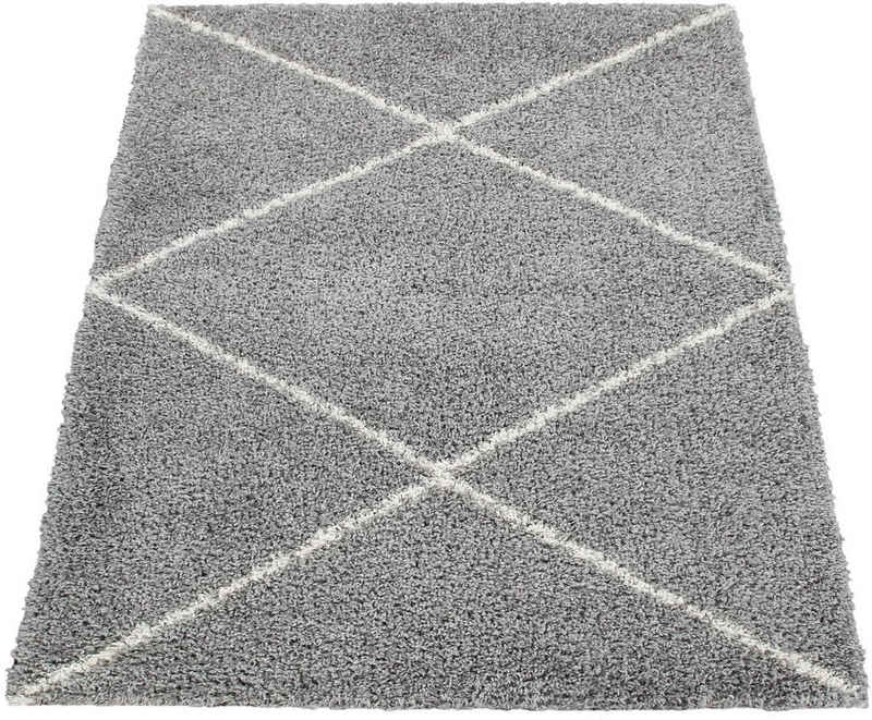Hochflor-Teppich Kalmar 442, Paco Home, rechteckig, Höhe: 40 mm, Scandi Design, Rauten Muster, weich & kuschelig