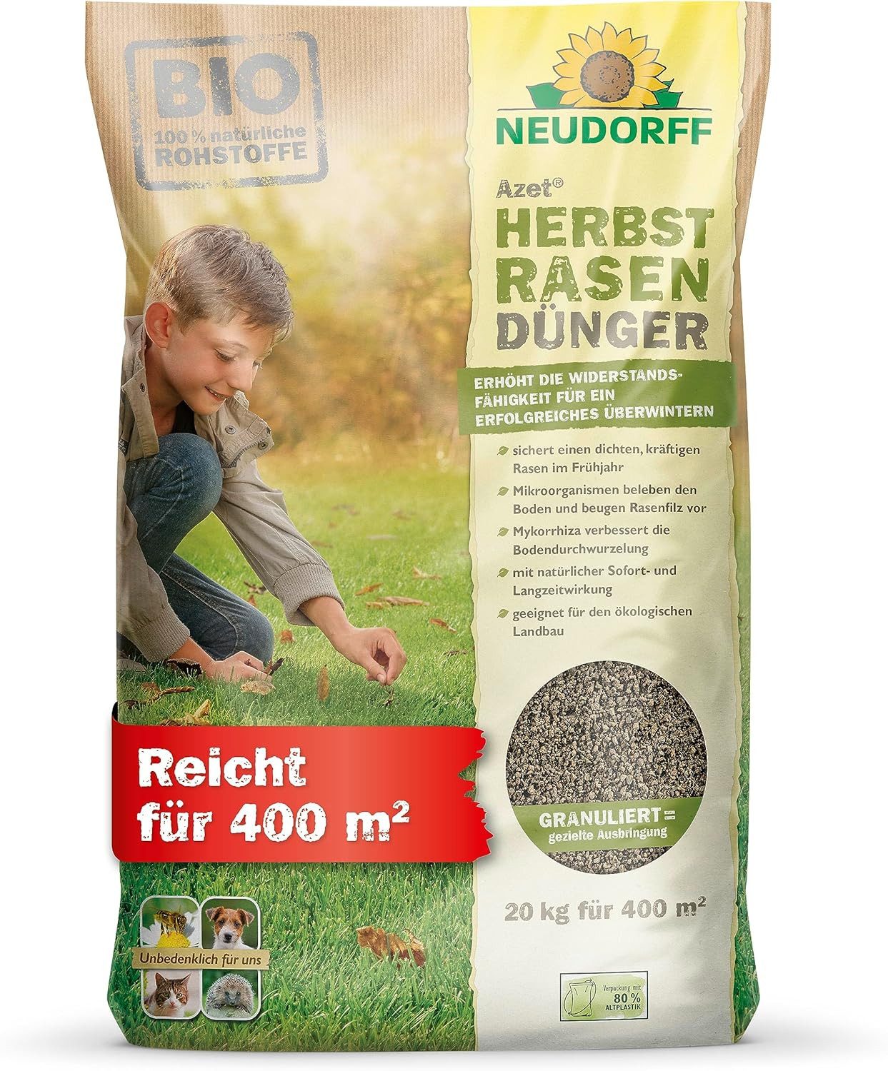 Neudorff Rasendünger Bio Azet HerbstRasenDünger 20 kg, Packung, organische günstig online kaufen