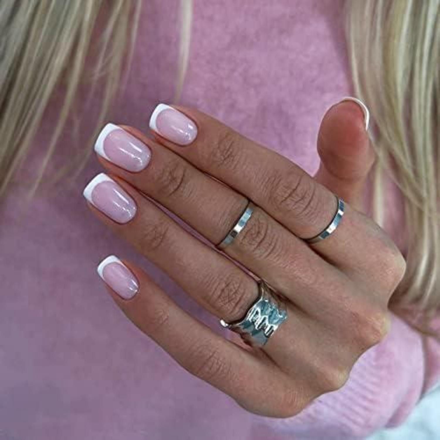 LuxusKollektion Kunstfingernägel Kunstnägel Square Kurz Fullcover French Nagelkleber Acryl II02