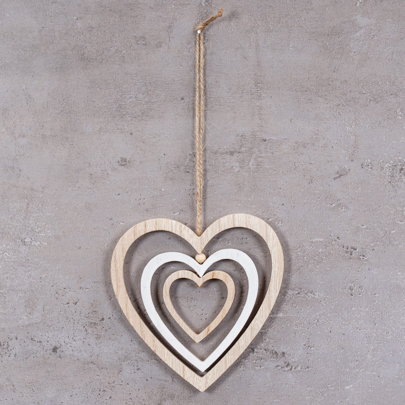 Levandeo® Windspiel, Deko Herz Mobile H15cm Windspiel MDF Holz Natur Weiß Holzherz