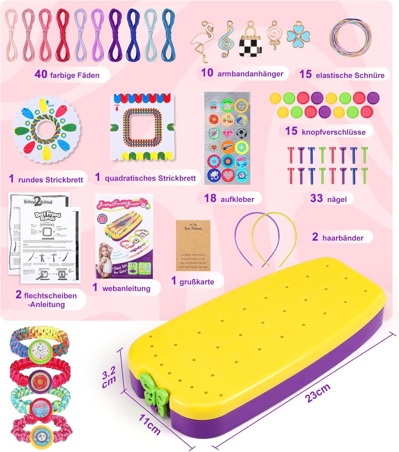 POPOLIC Creative Set Friendship Bracelets Craft Kit for Girls, (for children ages 6-12 DIY art and craft toy, 1-piece, friendship bracelet crafting braiding kit knotting kit), for girls with 40 threads for birthday gifts