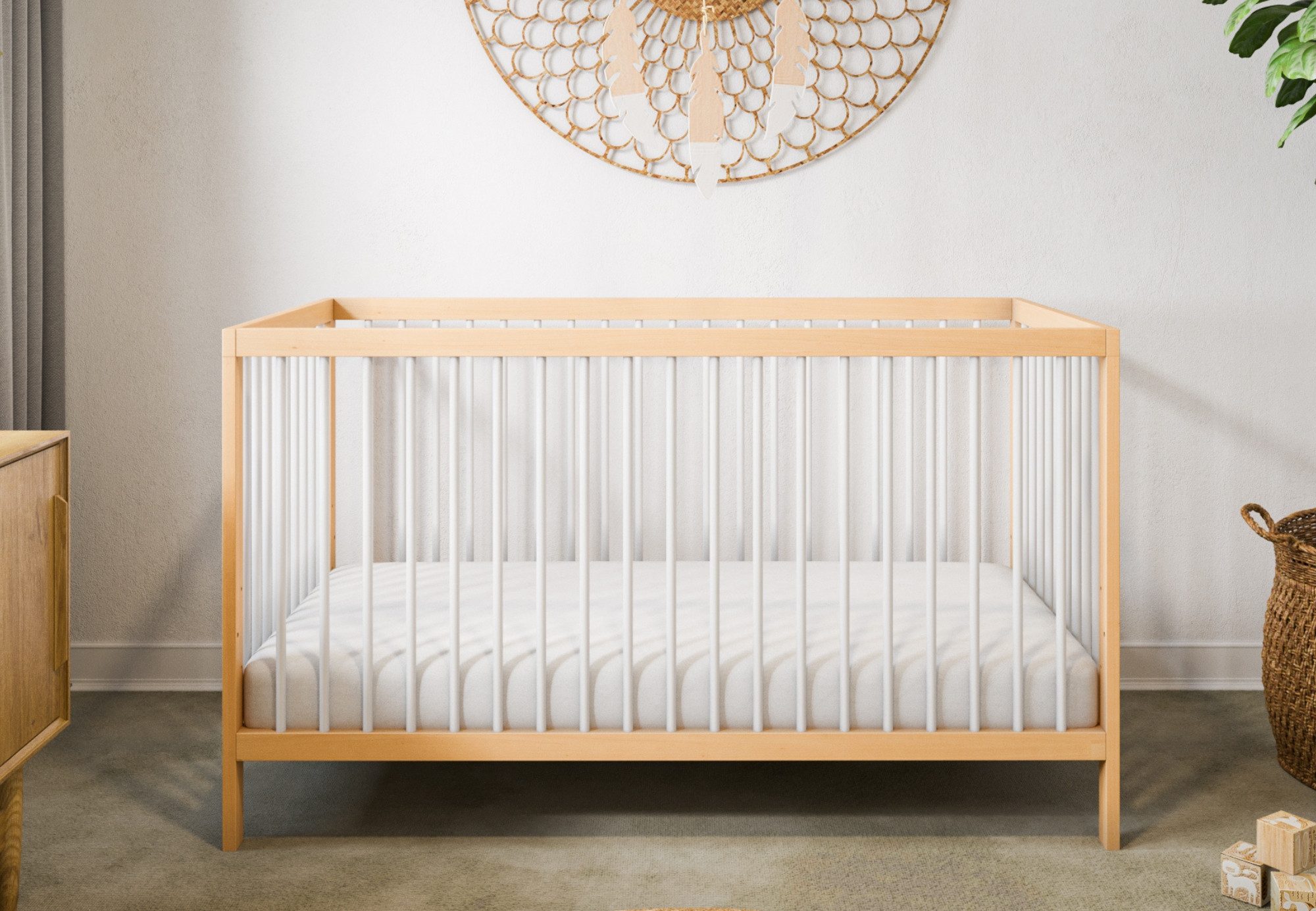 Kids Collective Kinderbett Babybett Gitterbett 60x120 und 70x140 cm herausnehmbare Sprossen (mit Lattenrost und herausnehmbaren Sprossen ab Geburt bis zum 3. LJ), 70x140 cm in natur mix weiß