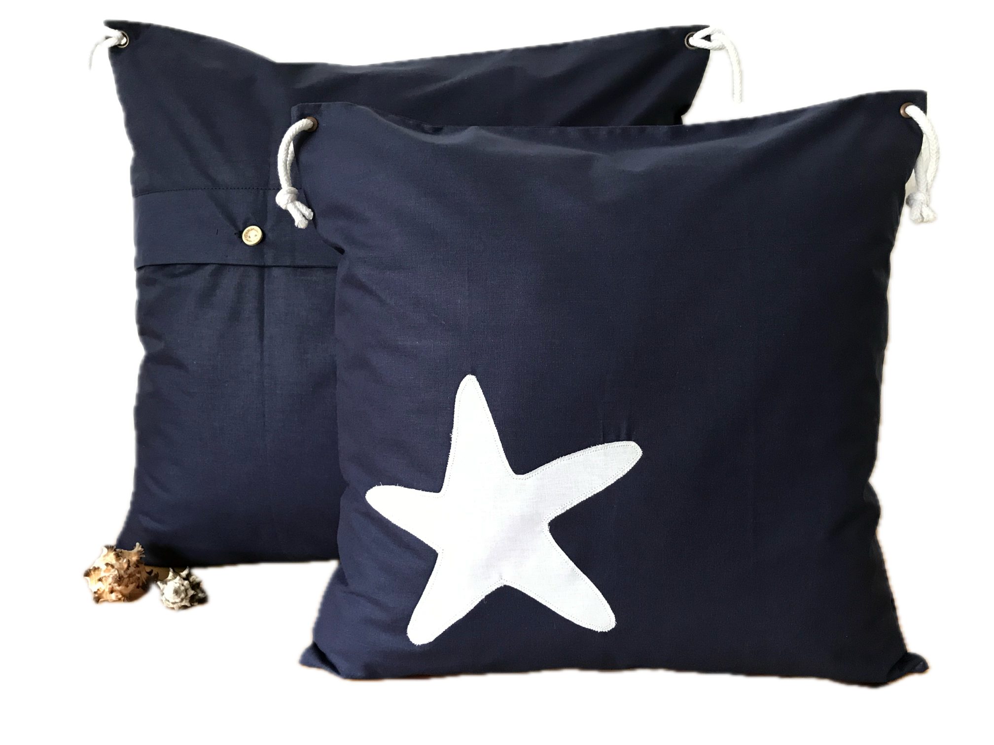Ammerkind Dekokissen Maritime Kissenhülle, Landhausstil, Seestern blau/weiß, 100% Handarbeit, Kissenhülle ohne Füllung