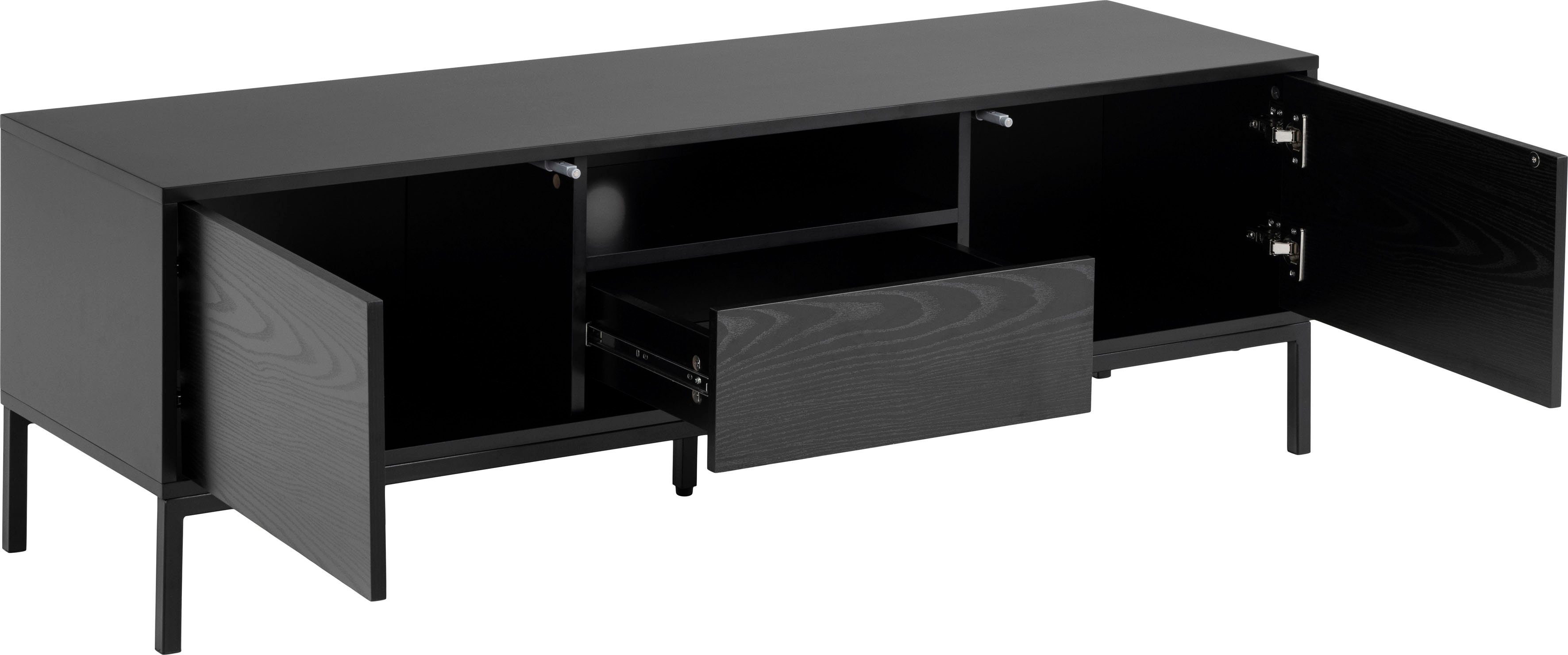 ACTONA GROUP TV-Schrank 1 cm 140 geschlossenen schwarz Schublade, schwarz offenem 1 und matt / Fächern, Breite Esche Fach 2