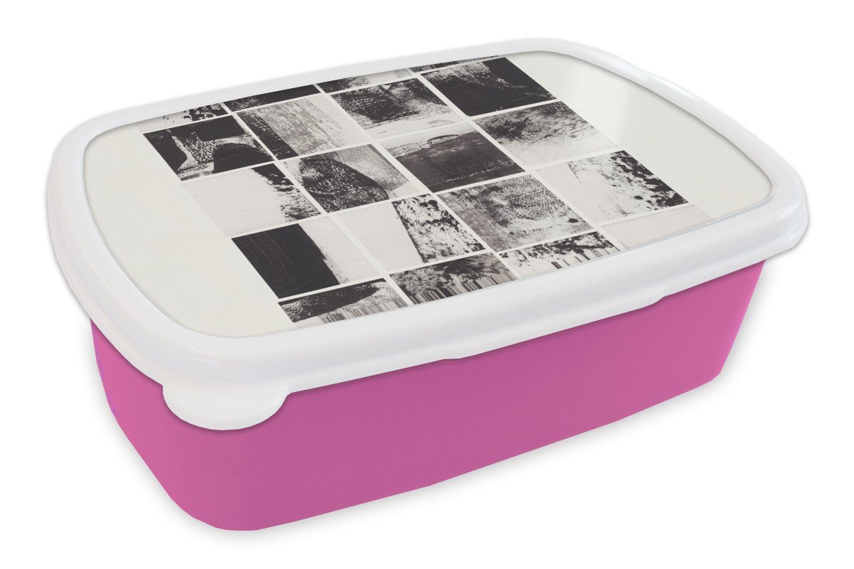 Snackbox, Lunchbox Mädchen, Kunststoff - Brotdose Erwachsene, Kunststoff, Weiß, für Schwarz Kinder, Brotbox MuchoWow Mosaik - (2-tlg), Abstrakt rosa -