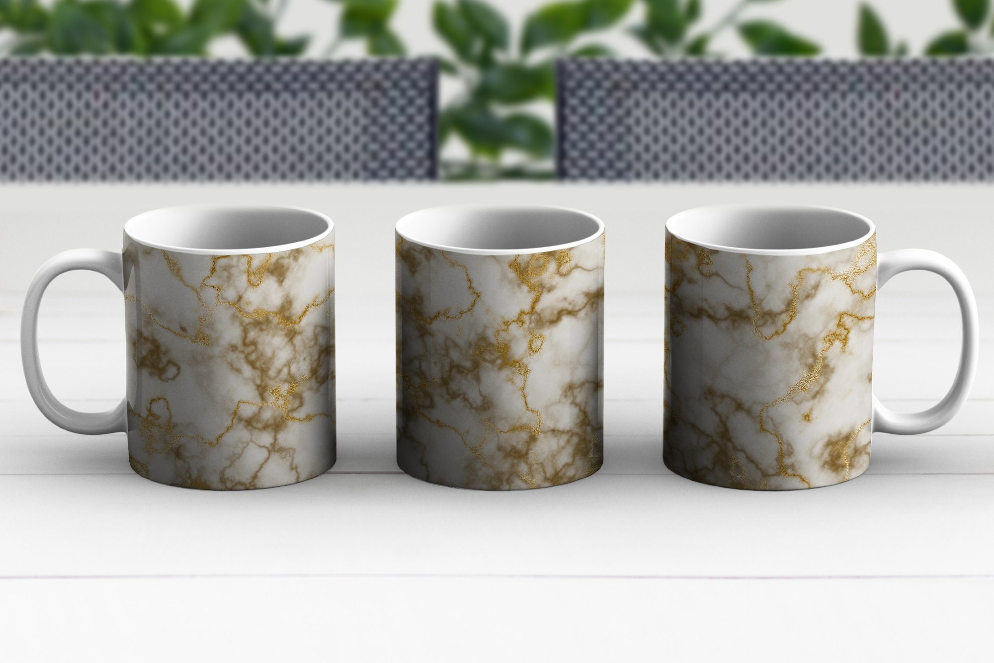 Kaffeetassen, - - Becher, Teetasse, Tasse Keramik, Gold, Geschenk Weiß Teetasse, Marmor MuchoWow