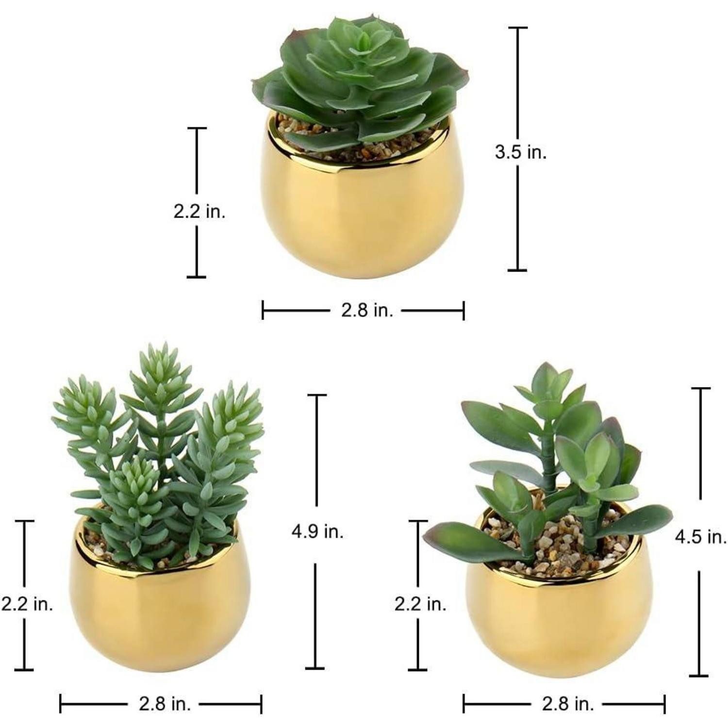 Kunstkaktus Kunstpflanzen Sukkulenten Keramiktopf Deko Wohnzimmer Gold Type-#1, LuxusKollektion