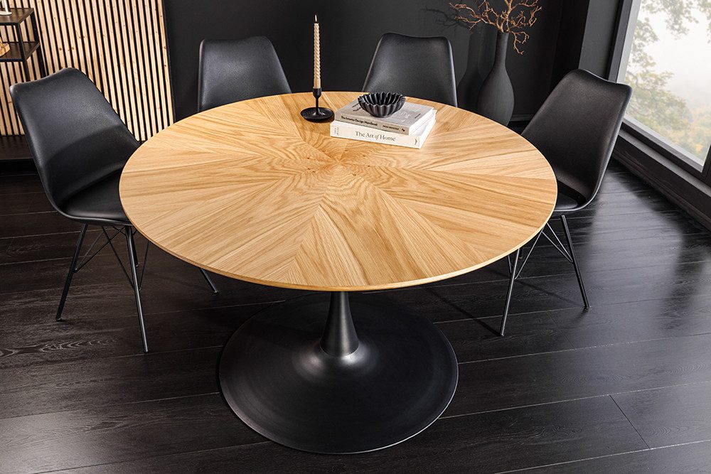 riess-ambiente Esstisch ATELIER 120cm schwarz/natur - Eiche, Metall, Säulenfuß, 4 Personen (Einzelartikel, 1-St), furnierter Bistrotisch - ideal für Küche, Esszimmer, Wohnzimmer & Büro