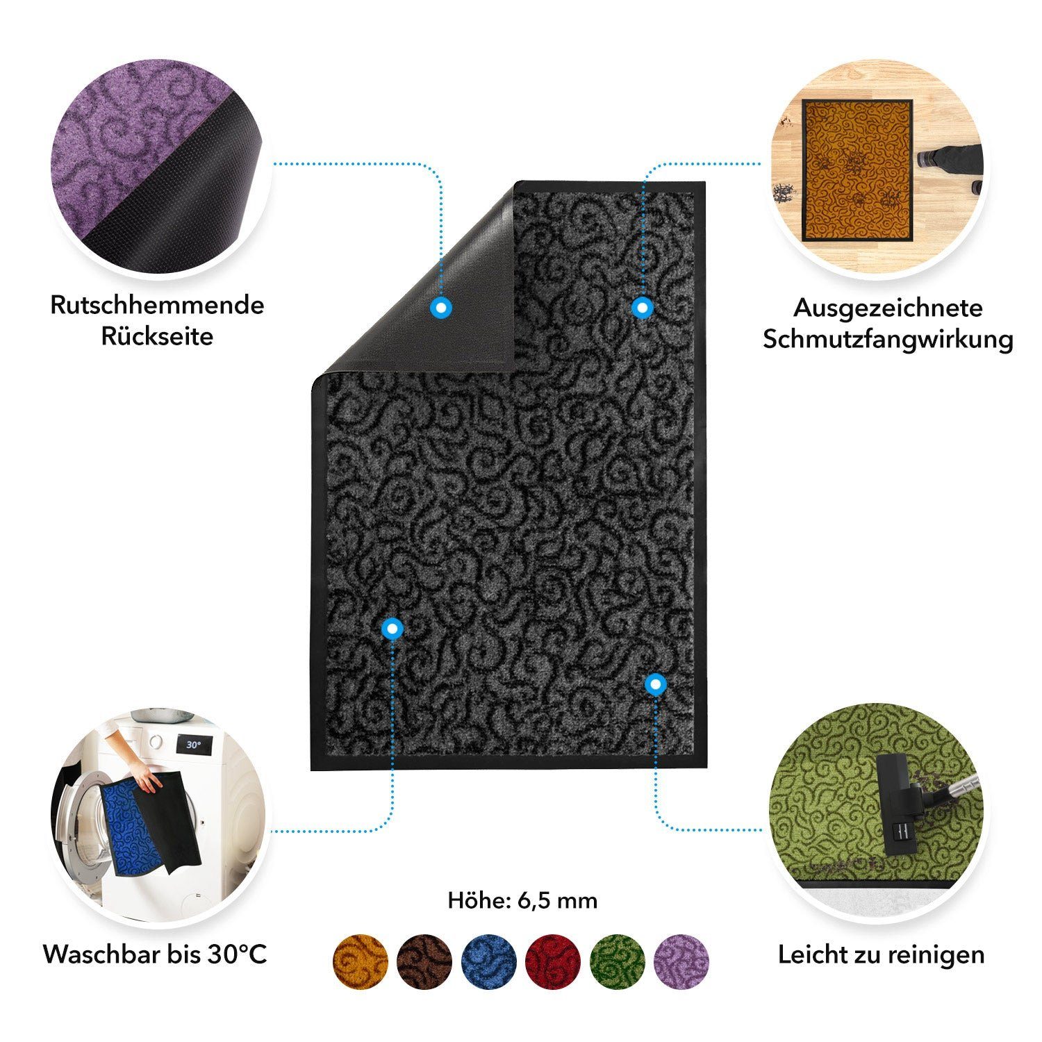 Fußmatte Sauberlaufmatte Brasil Fixgrößen, Floordirekt, mm Farben & Höhe: Viele Dunkelrot 6.5 Größen