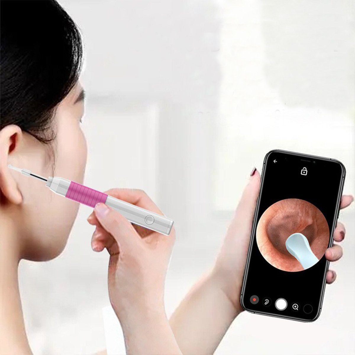 AURIVION Ohrenreiniger Ohrreiniger mit 8MP Kamera für iPhone, iPad & Android, Set 4-tlg., Ohrkamera Ohrreiniger für präzise & hygienische Ohrenpflege, Visueller Ohrenschmalz Entferner Otoskop für sichere Reinigung