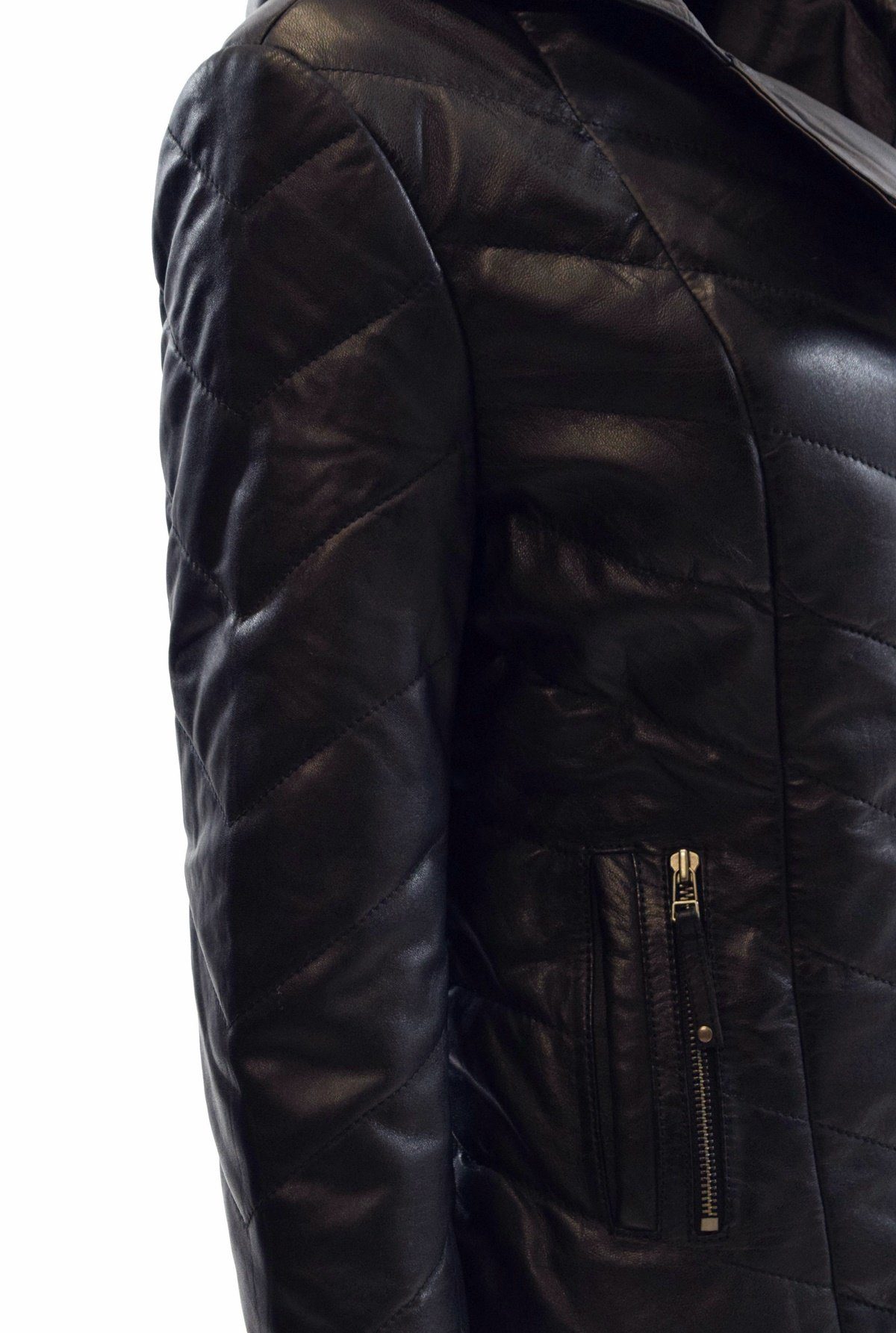 Elda Leather weichem Schwarz, Braun mit Zimmert Kapuze aus Leder Stepp-Lederjacke Lederjacke