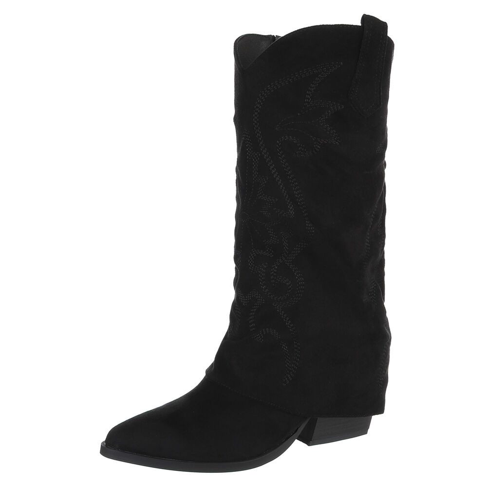 Ital-Design Damen Westernstiefel kniehoch mit Blockabsatz Westernstiefel (92299876) Blockabsatz Stiefel in Schwarz