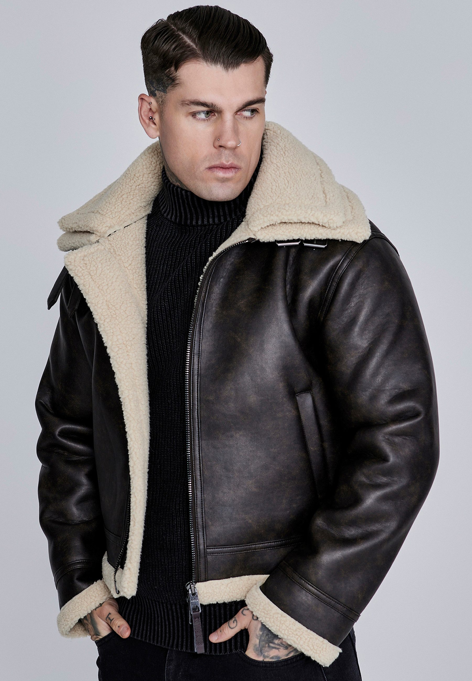 Siksilk Lederimitatjacke SikSilk Herren Fliegerjacke